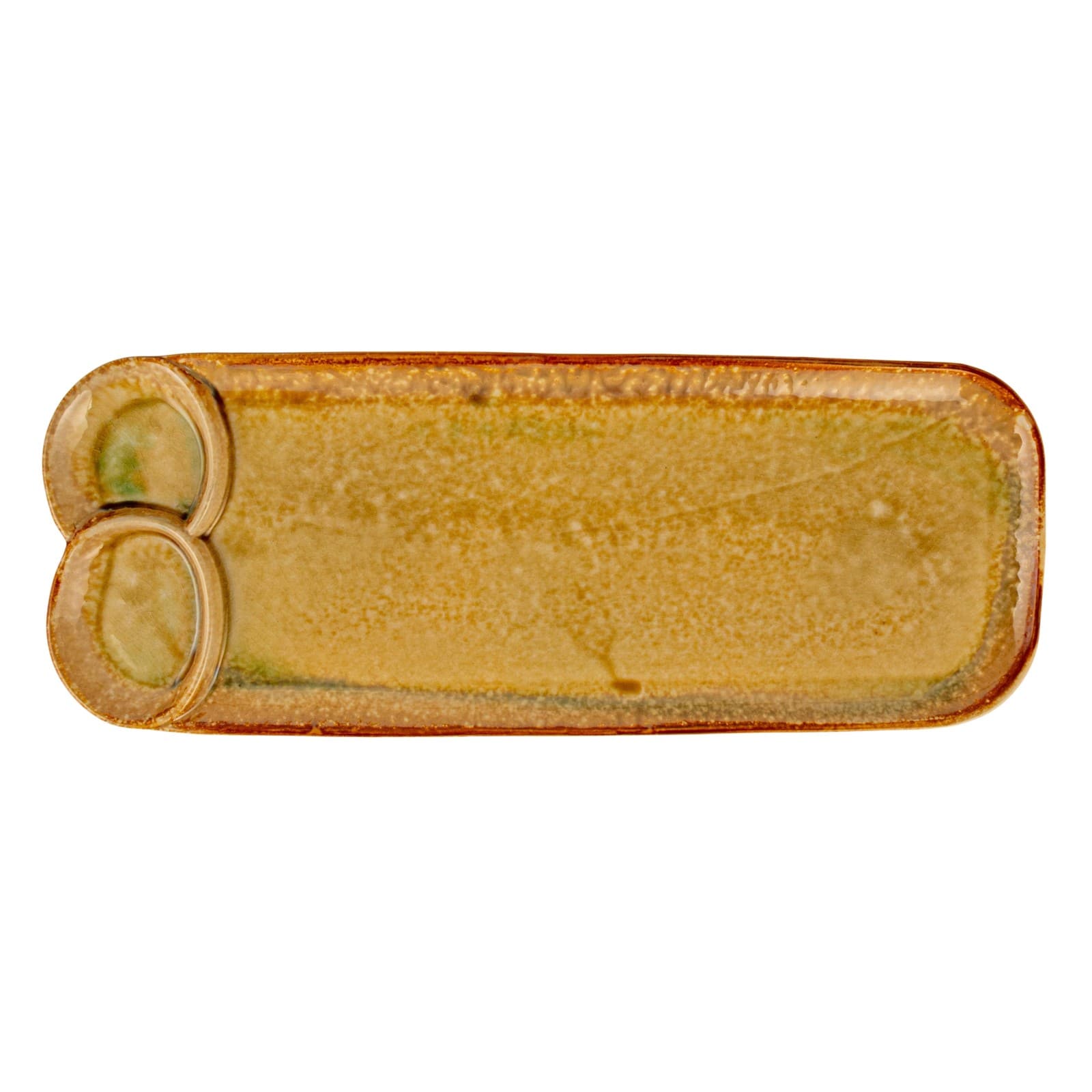 Hello Honey Stoneware Platter with 3 Sections, Reactive and Crackle Glaze, Caramel Color