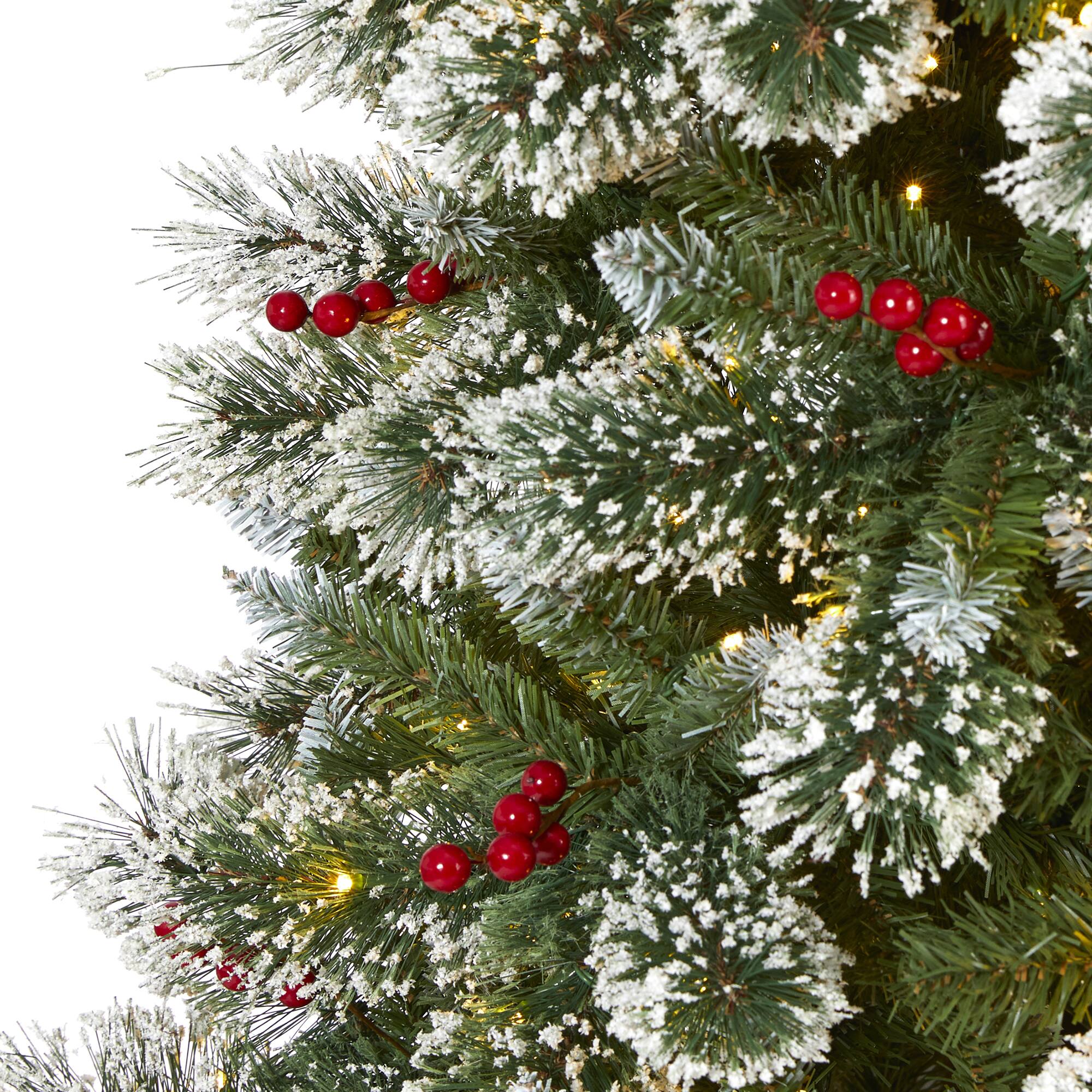 8ft. Pre-Lit Frosted Swiss Pine & Berries Artificial Christmas Tree with Clear LED Lights