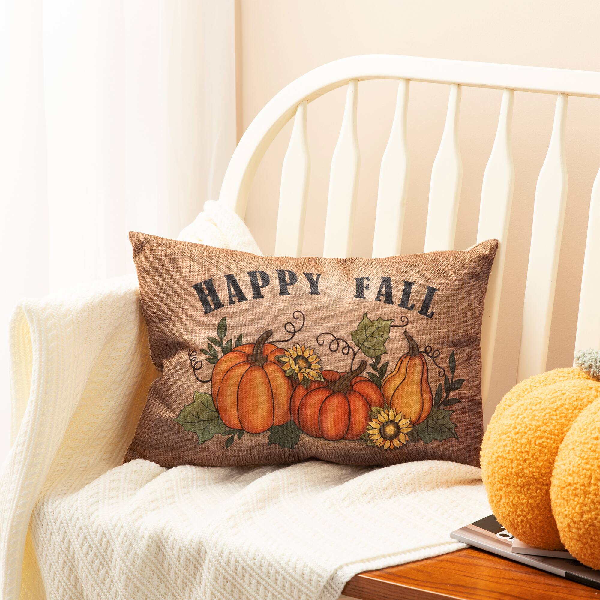 Glitzhome&#xAE; Faux Burlap Fall Pumpkin Pillow