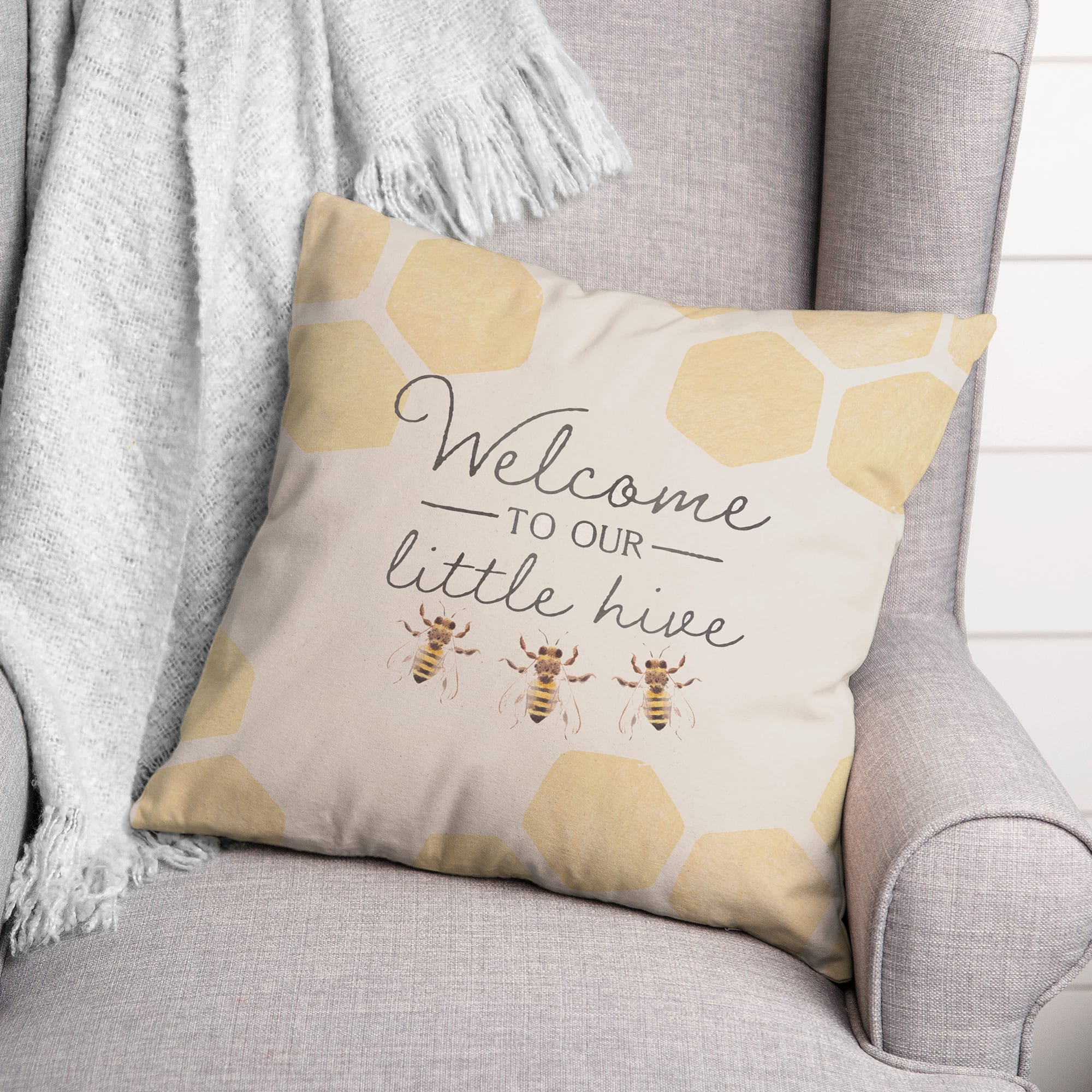 Welcome To Our Hive 18" x 18" Throw Pillow