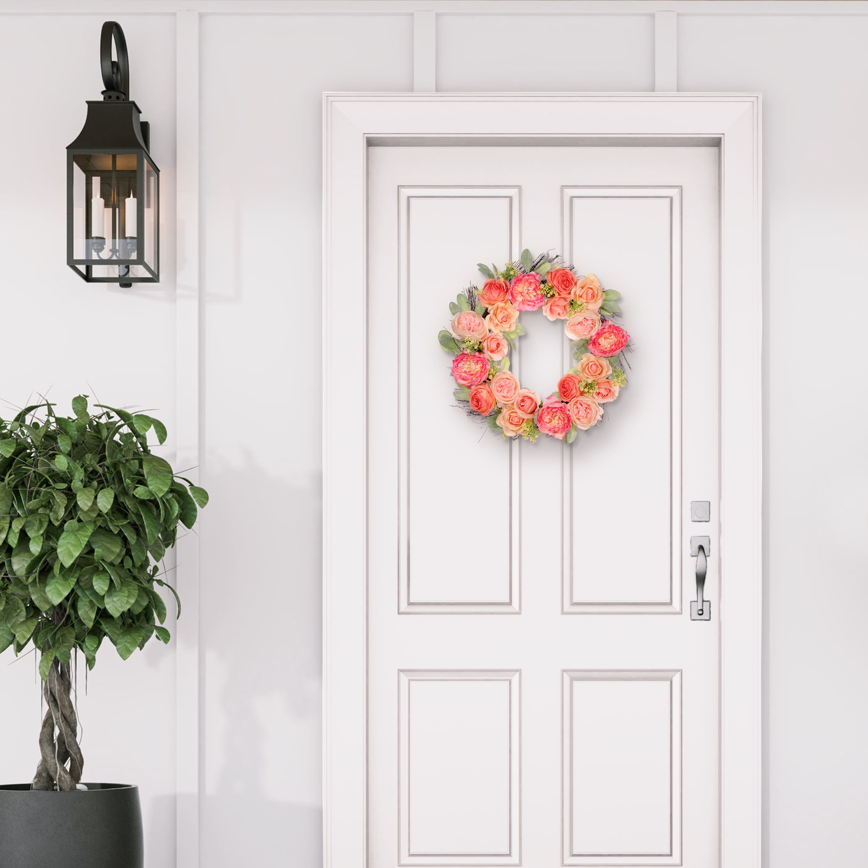 24&#x22; Spring Peach &#x26; Pink Peony &#x26; Rose Wreath