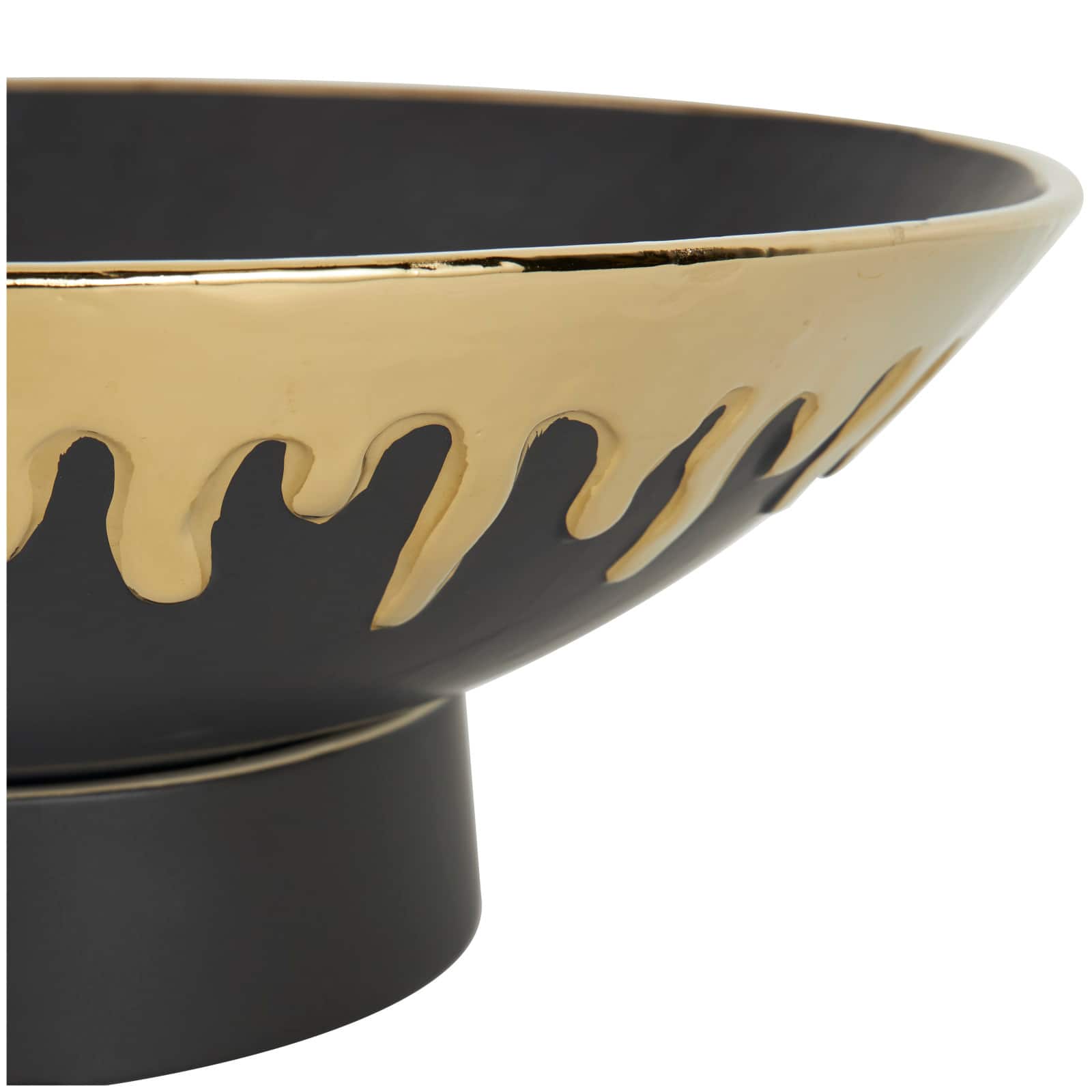 CosmoLiving by Cosmopolitan 15.25&#x22; Abstract Black with Gold Melting Drips Ceramic Decorative Bowl
