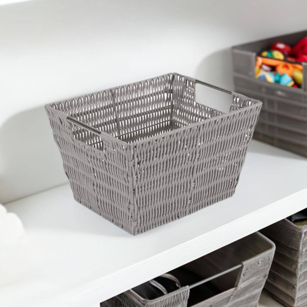 Simplify Medium Gray Rattan Storage Basket