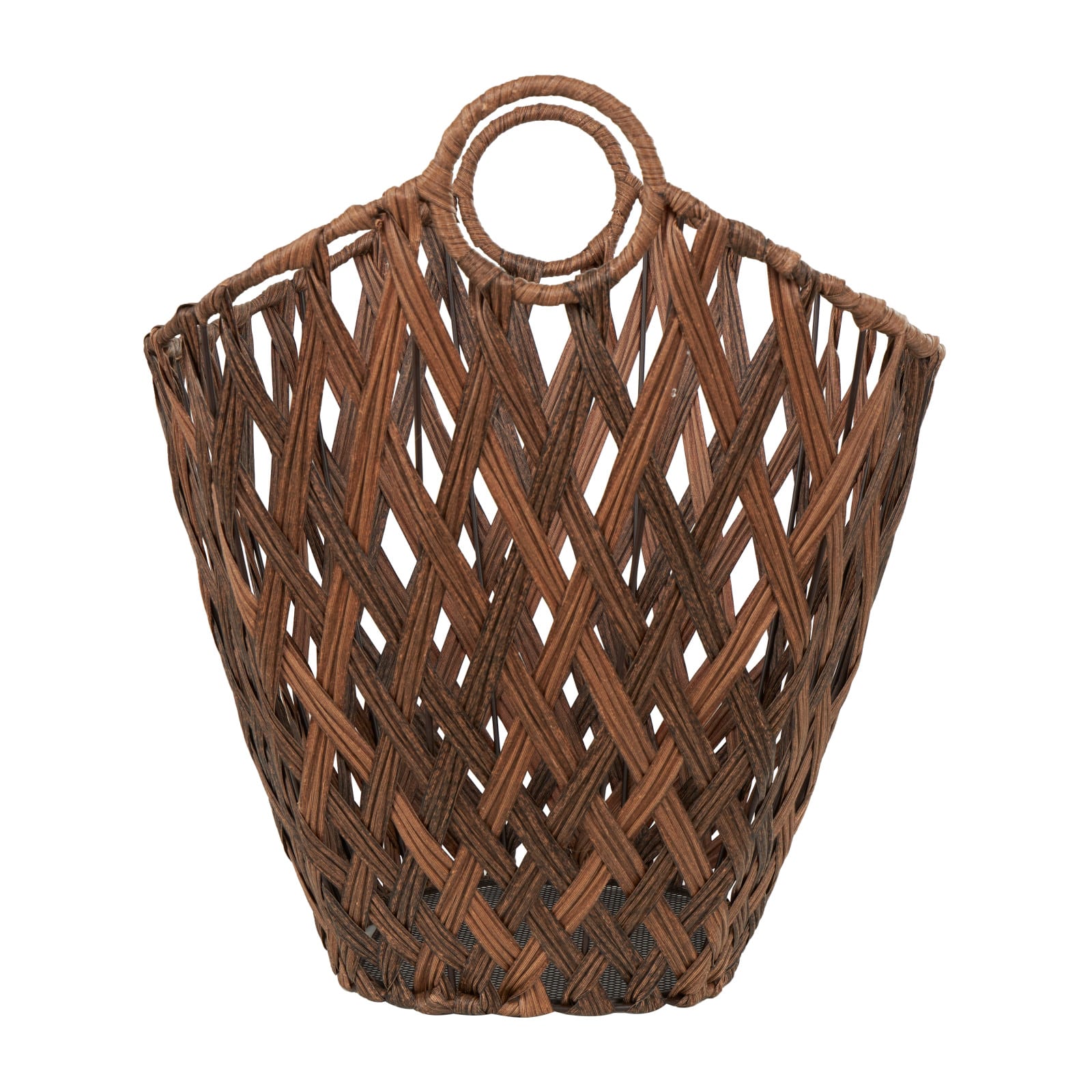 21&#x22; Bronze Plastic Rattan Geometric Woven Storage Basket