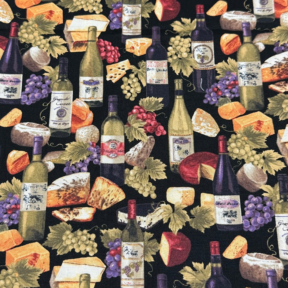 Feldman Cheese, Grapes & Wine Bottles Cotton Fabric