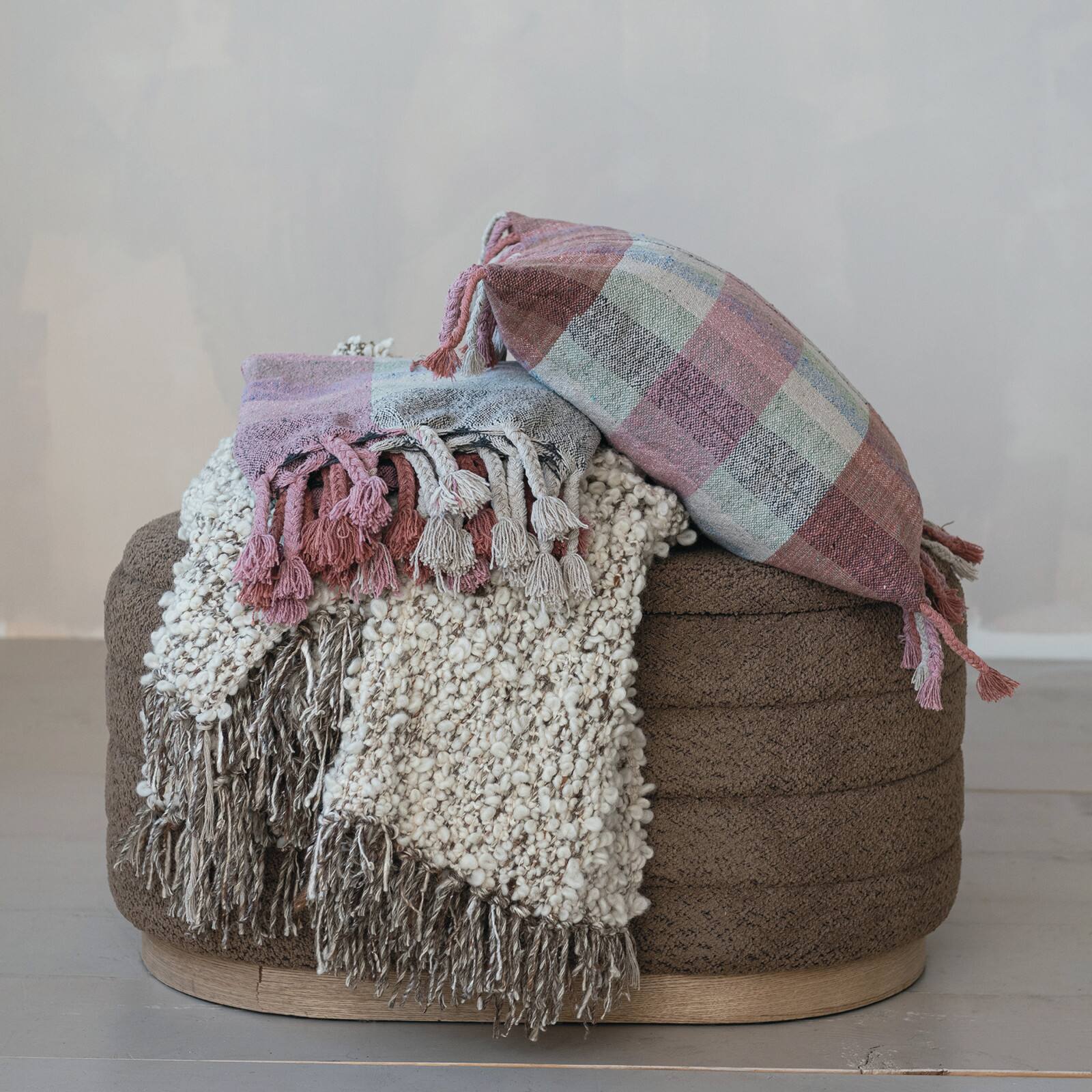 Hello Honey&#xAE; Highland Hearth Woven Plaid Pillow with Braided Fringe