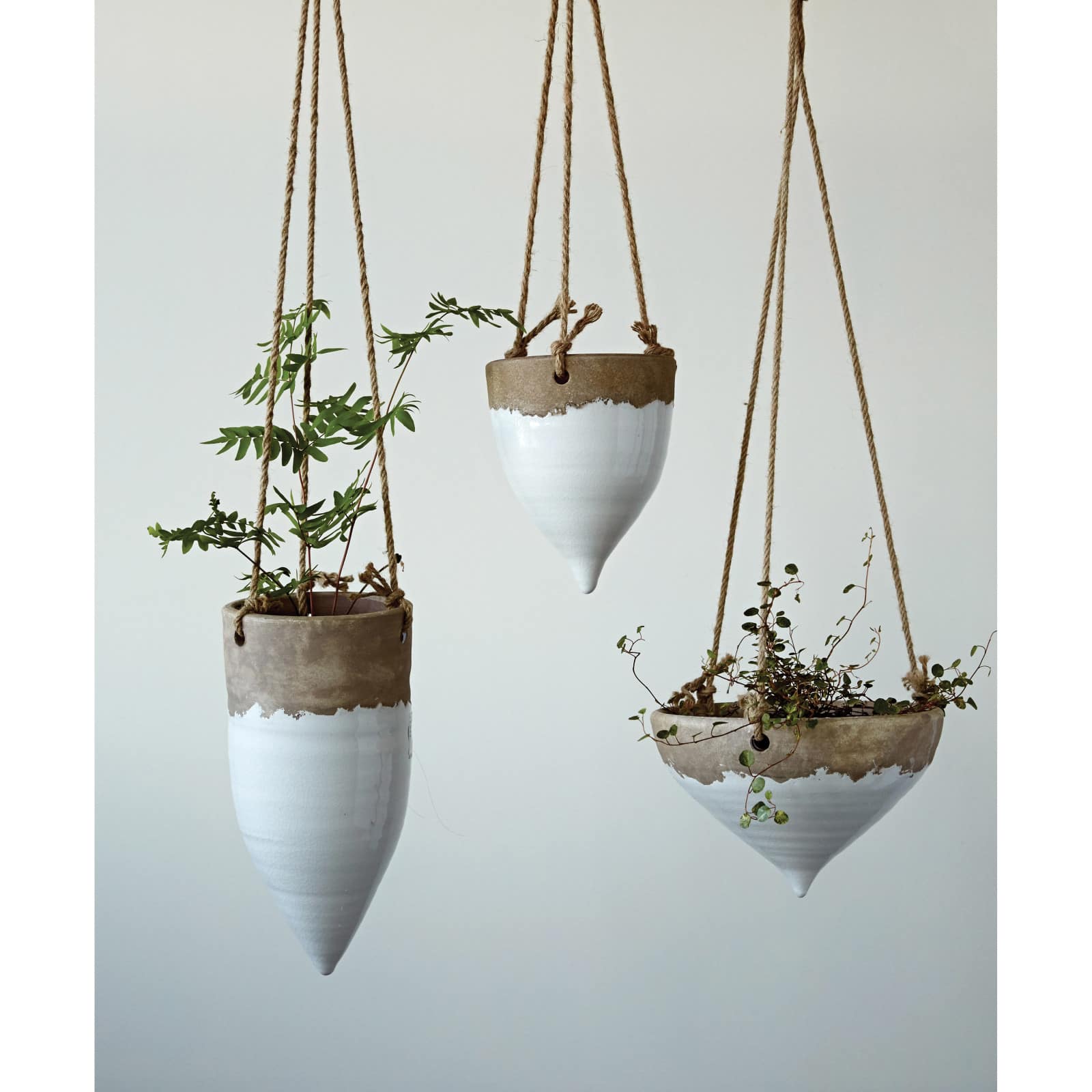 Hello Honey® 8.5" White Stoneware Hanging Planter with Jute Rope