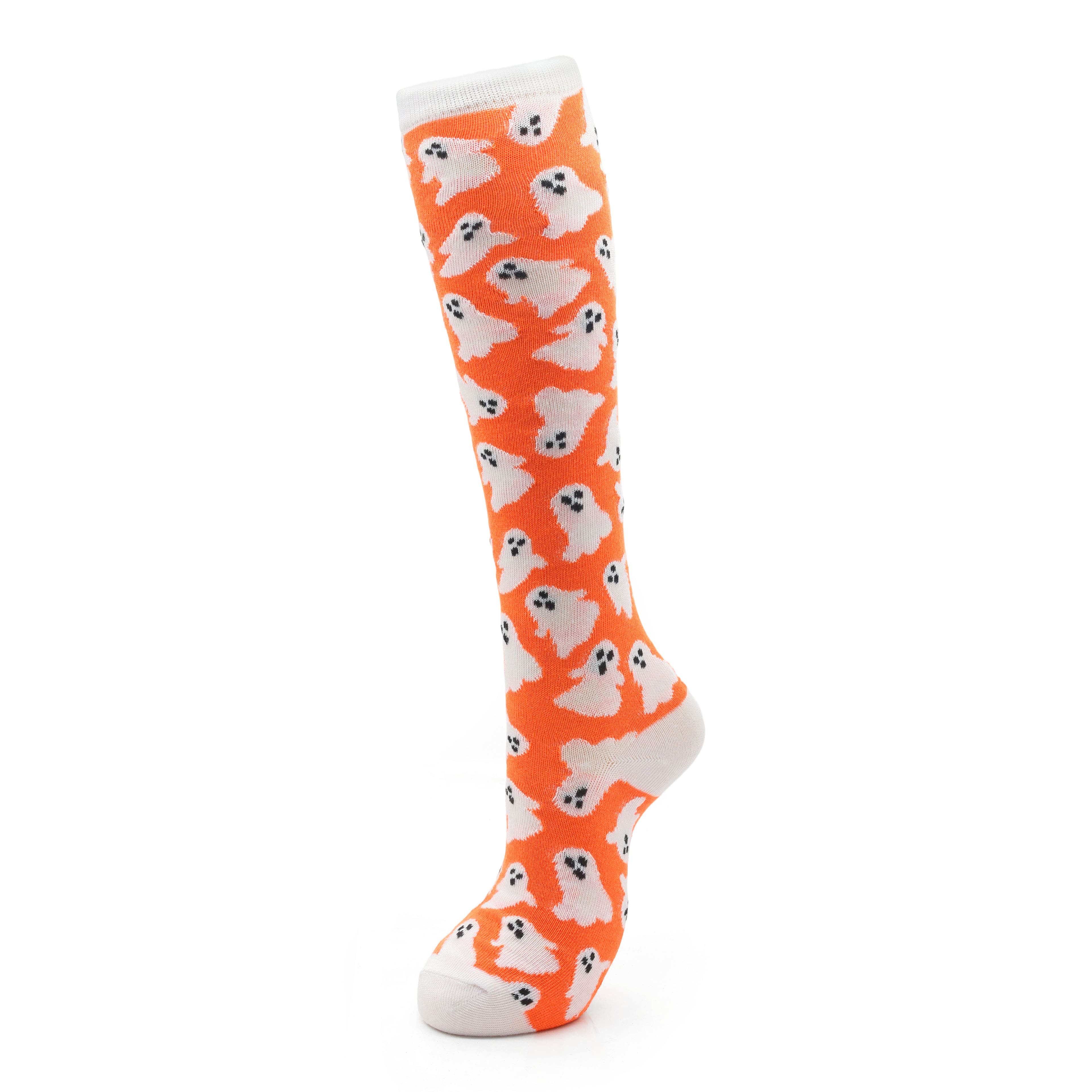 Orange &#x26; White Ghost Adult Knee High Socks by Celebrate It&#x2122;