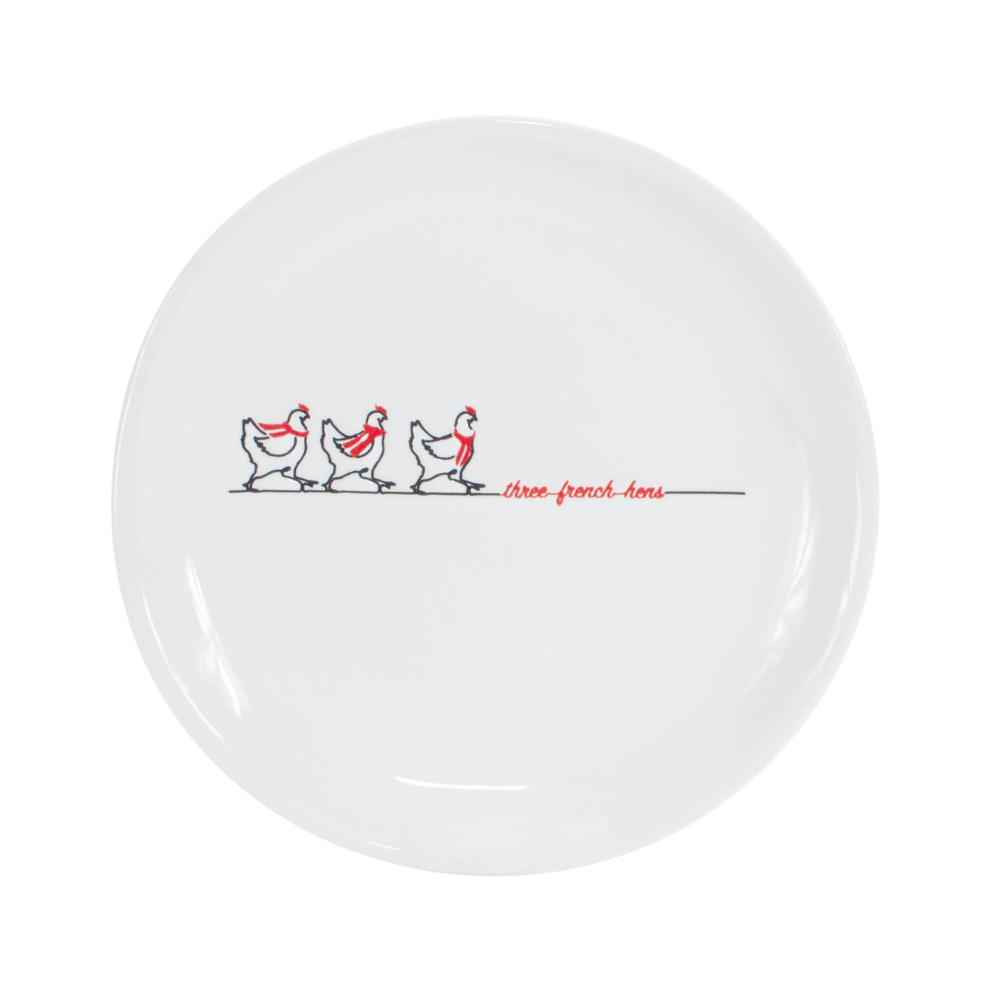 6.5&#x22; Three French Hens Plate Stoneware Set, 4ct.