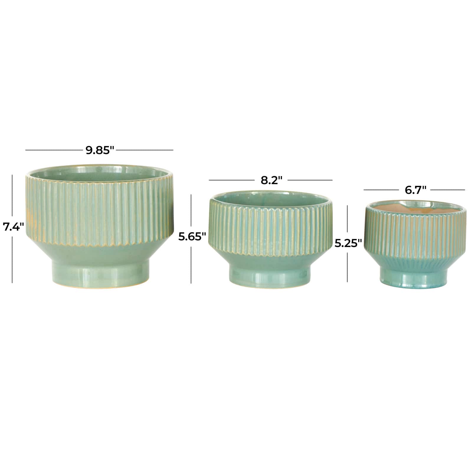 Linear Grooves Wide Ceramic Planter Set