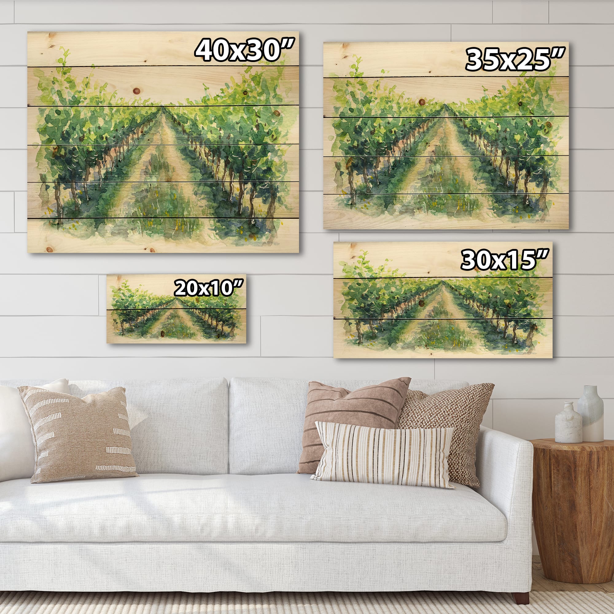 Designart - Rural Scene Vineyard Road - Traditional Print on Natural Pine Wood