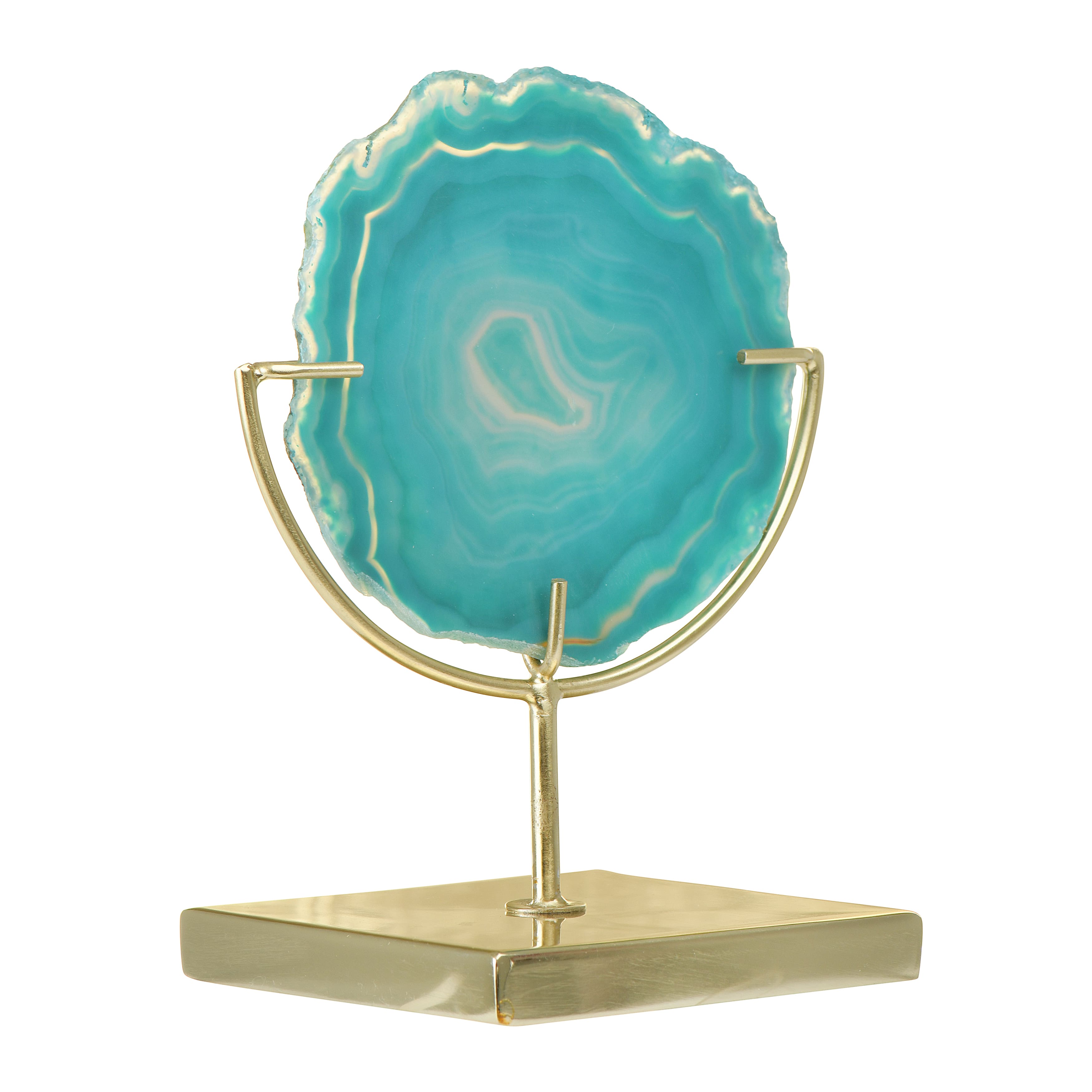 Hello Honey® 7" Marbled Turquoise Decorative Agate Slice Accent on Metal Stand