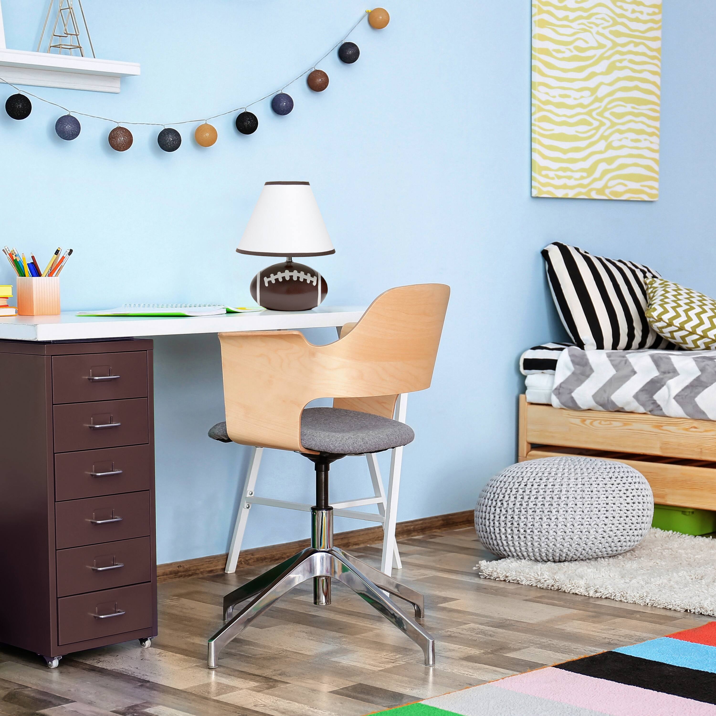 Simple Designs™ 11.5" Football Base Table Lamp with White Shade Brown Trim