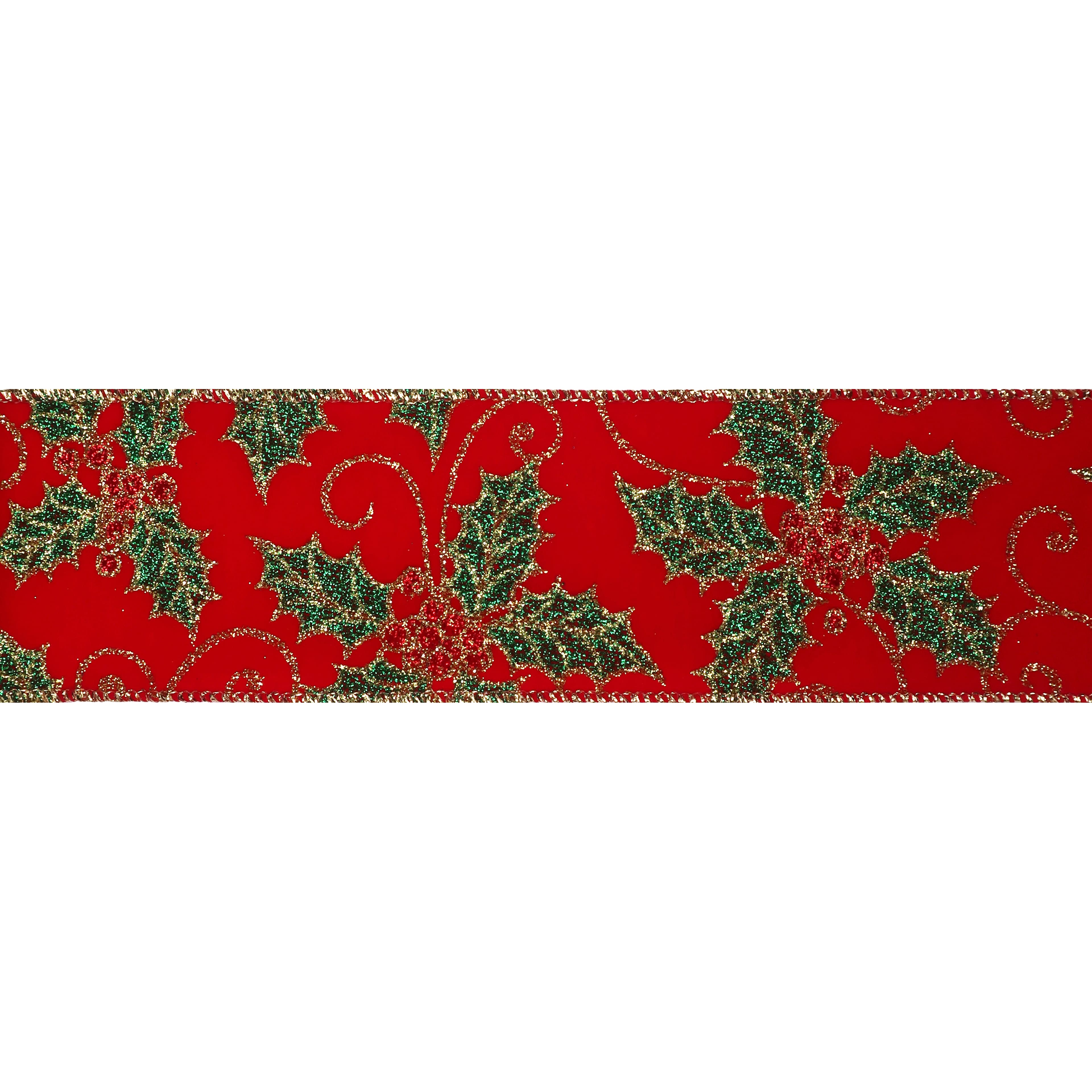 2.5&#x22; x 20ft. Red Holly Wired Velvet Ribbon by Celebrate It&#x2122; Christmas