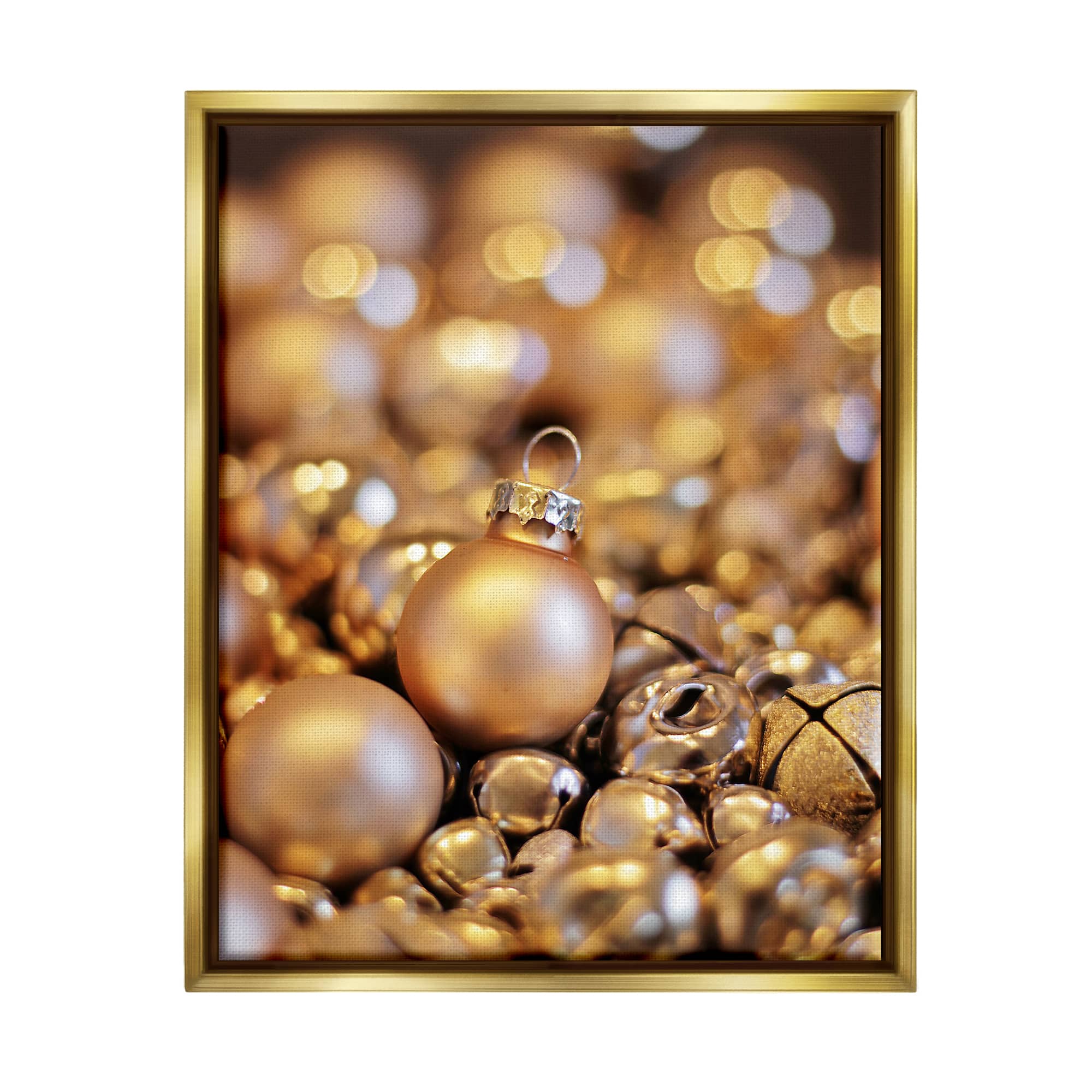 Stupell Industries Gleaming Christmas Ornaments Bells Framed Floater Canvas Wall Art
