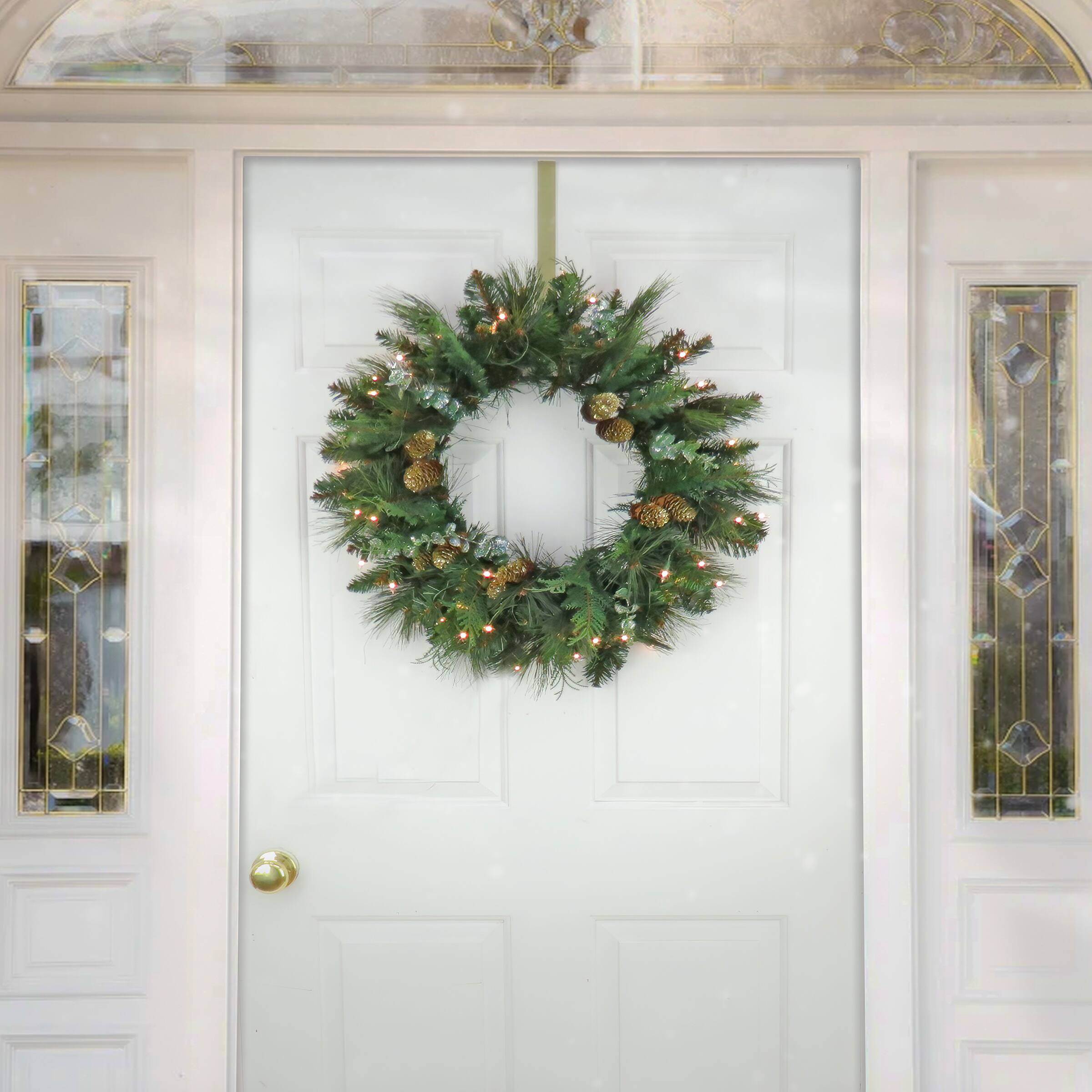 First Traditions&#x2122; 24&#x27;&#x27; Pre-Lit Artificial North Conway Wreath with Glittery Cones and Eucalyptus