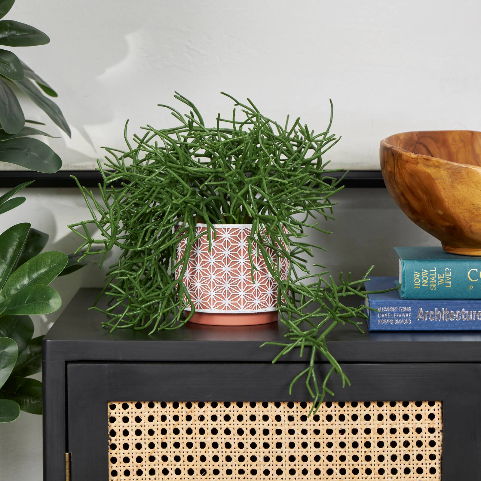 14&#x22; Faux Cascading Artificial Plant with Geometric Terracotta Pot
