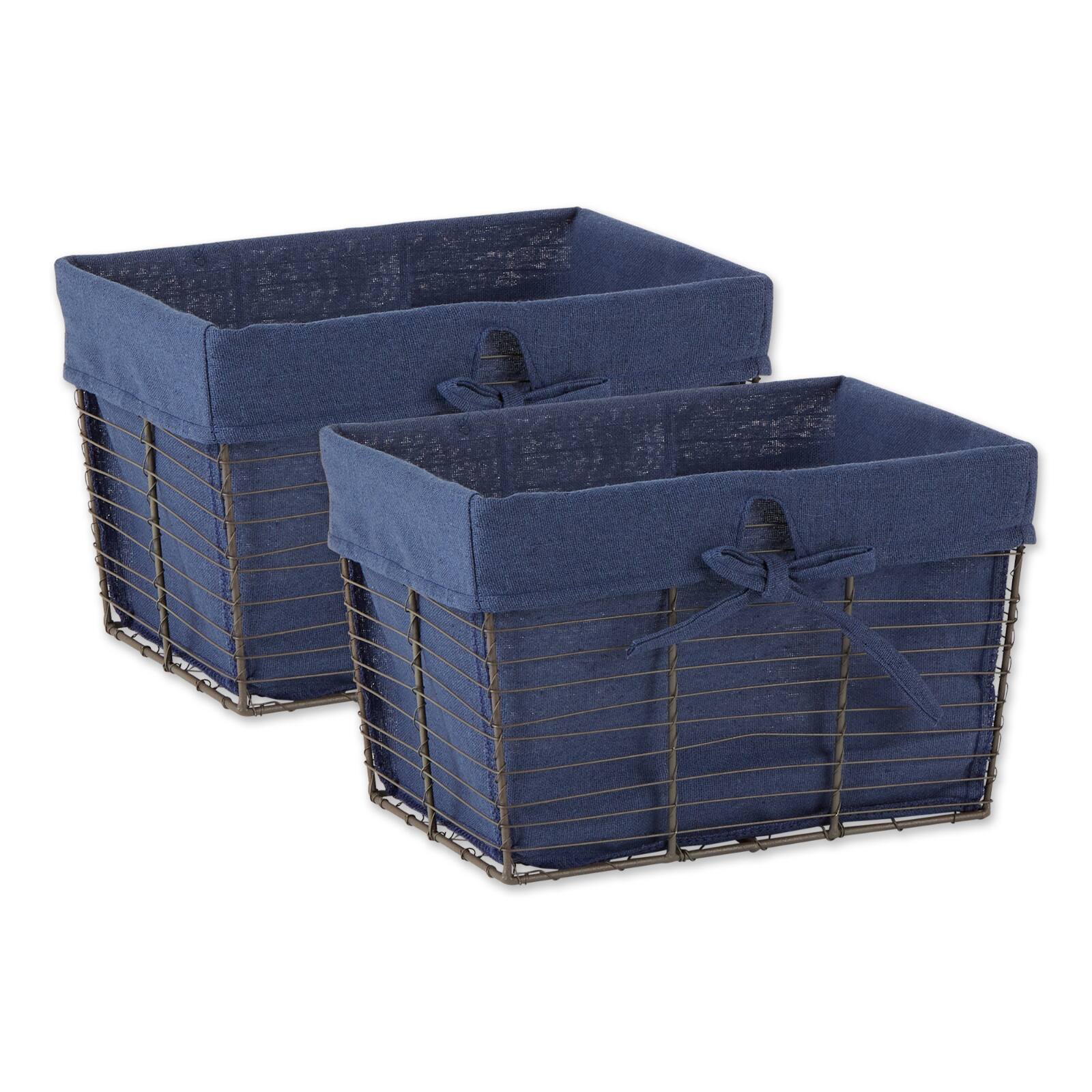 DII® Medium Vintage Gray Wire Basket with French Blue Liner, 2ct.
