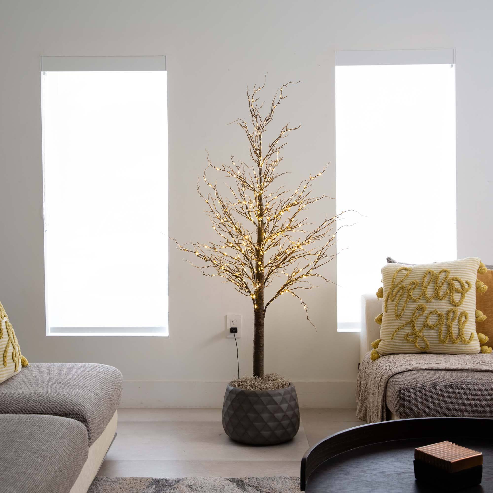 5ft. Pre-Lit Artificial Christmas Twig Tree, Warm White LED Lights