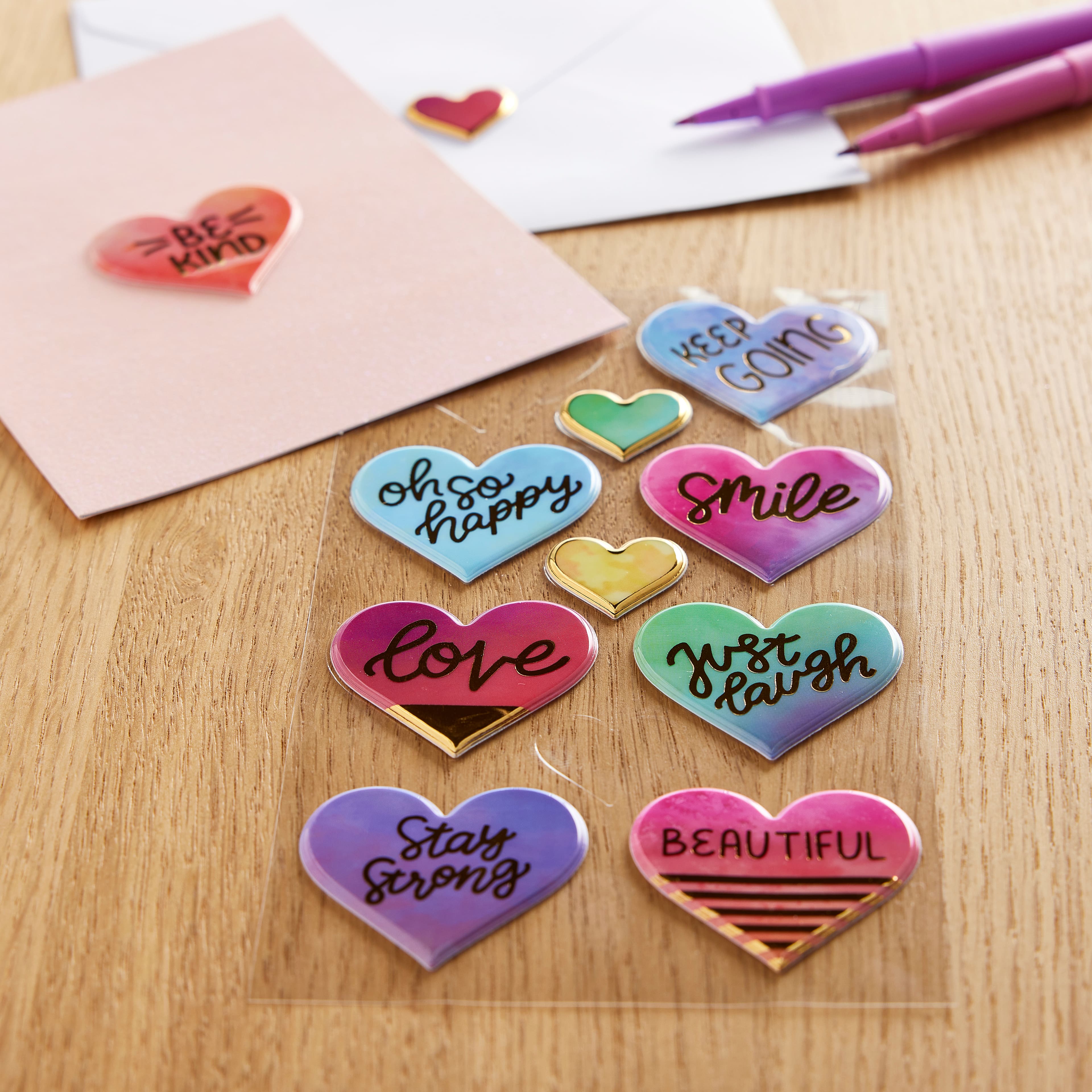 12 Pack: Puffy Watercolor Hearts Stickers by Recollections™