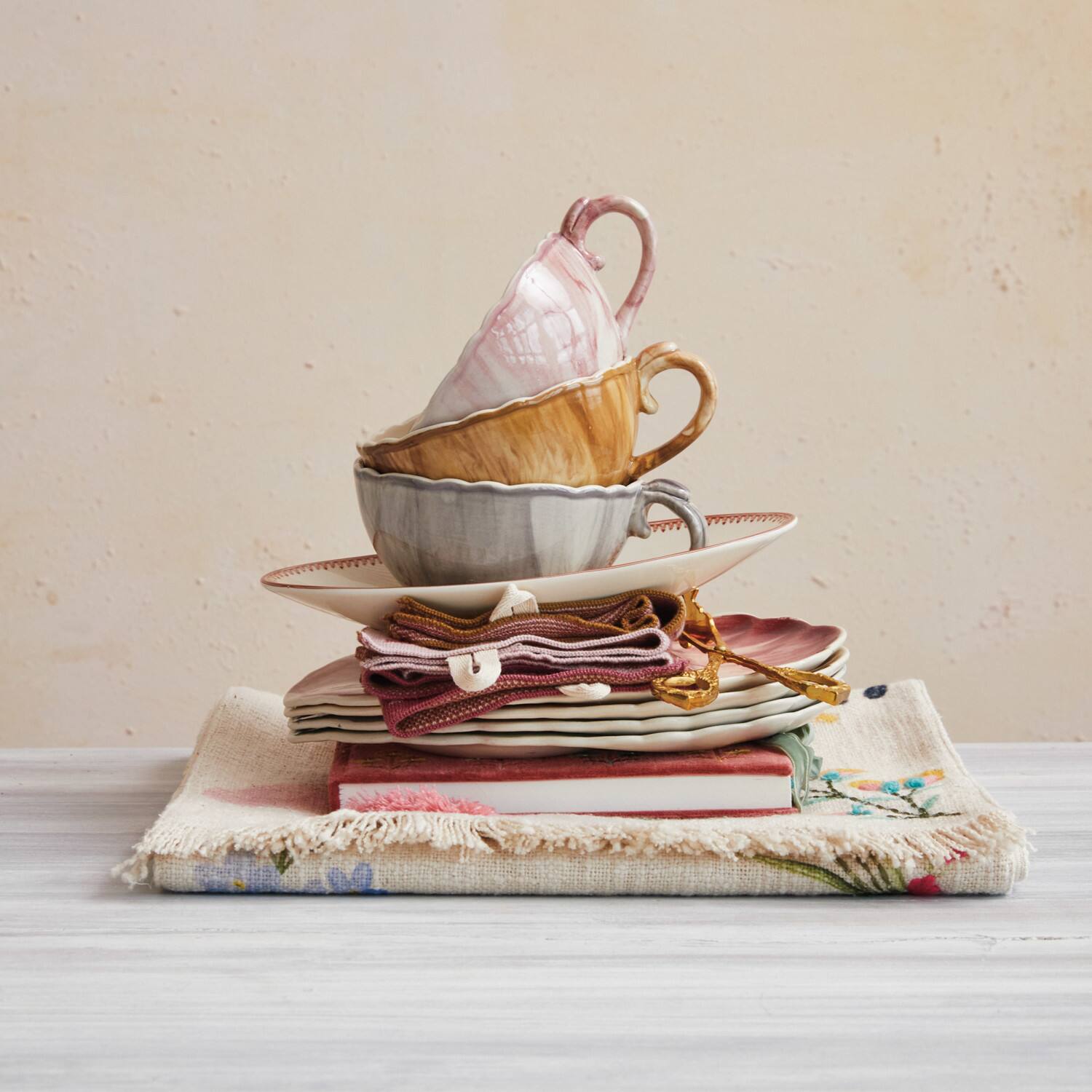 Hello Honey® Pink, Peach & Cream, Mixed Square Print Cotton Knit Dish Towel Set