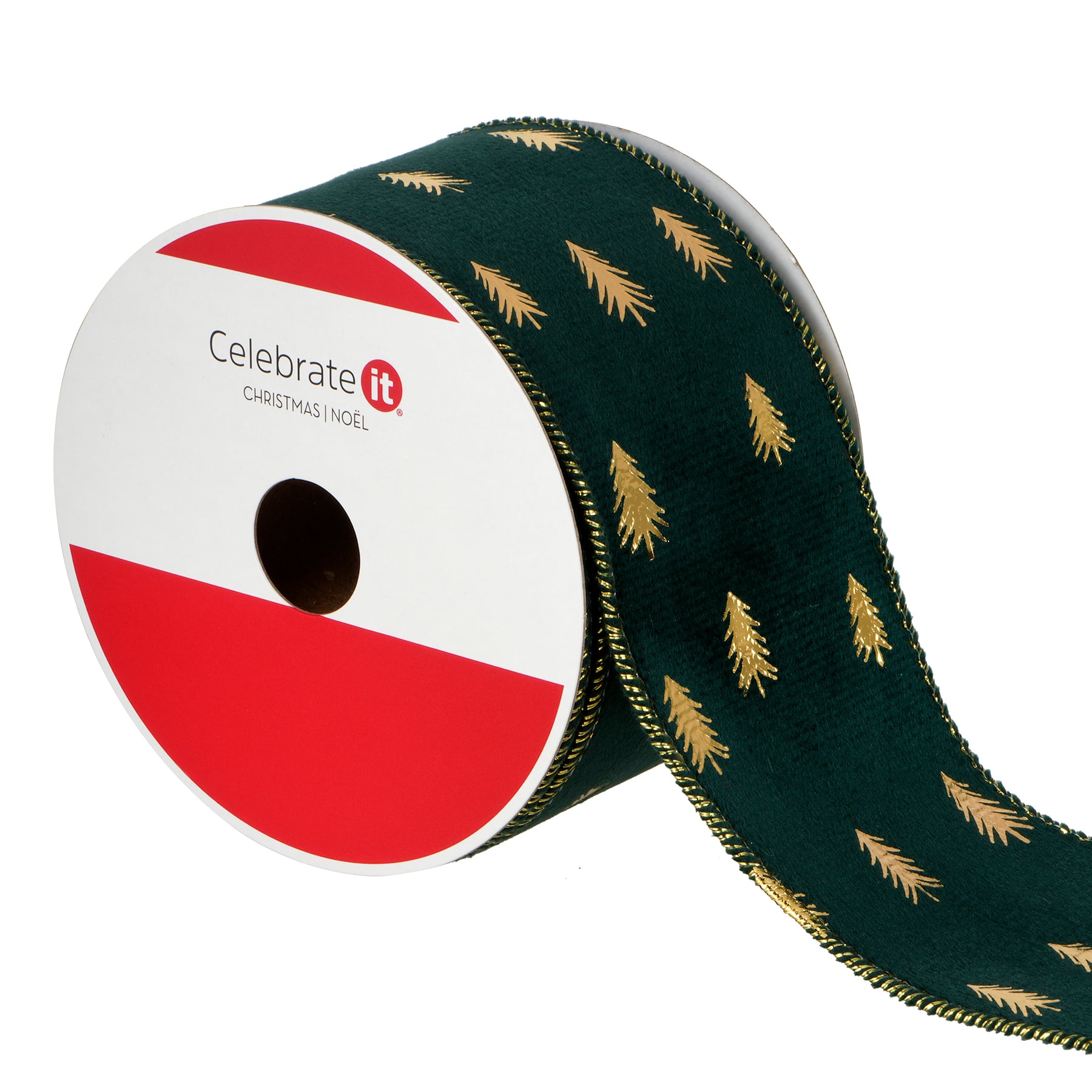 2.5&#x22; x 20ft. Green &#x26; Gold Trees Wired Ribbon by Celebrate It&#xAE;