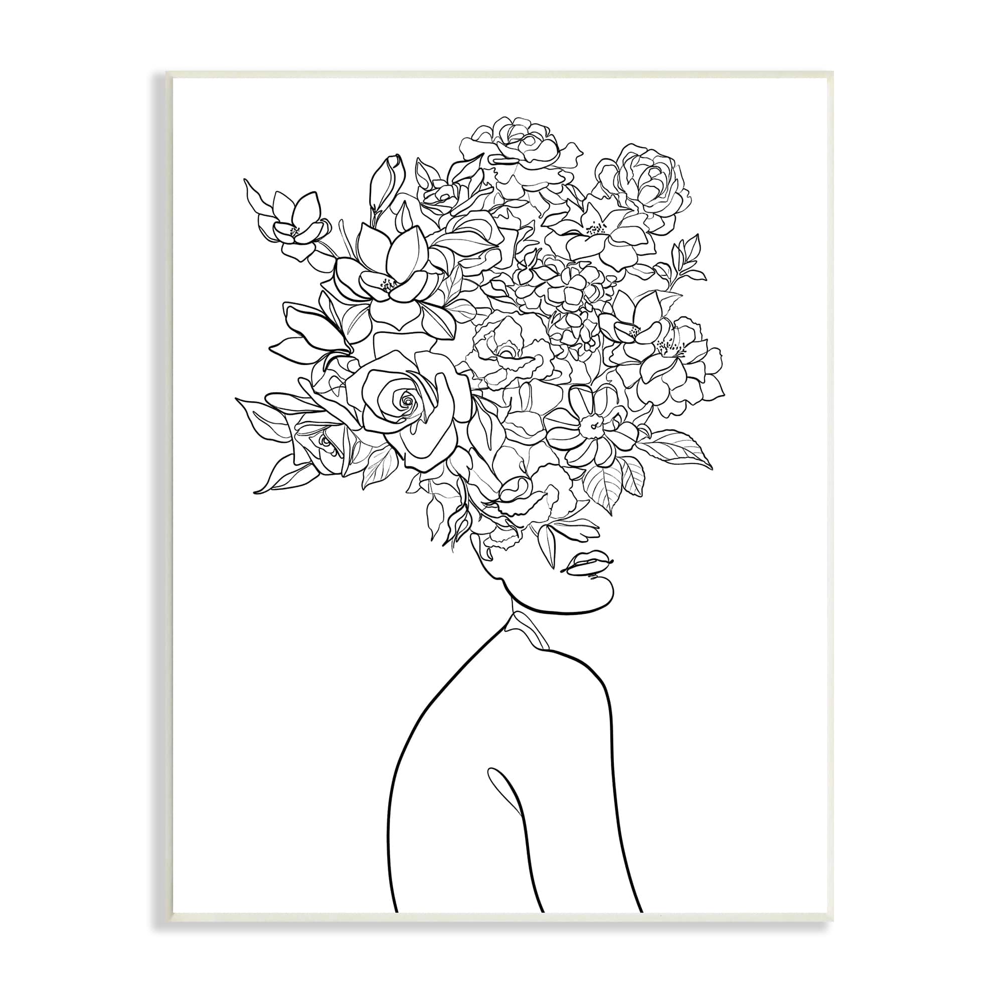 Stupell Industries Slouching Woman Elegant Bouquet Hair Minimal Linework Wall Plaque