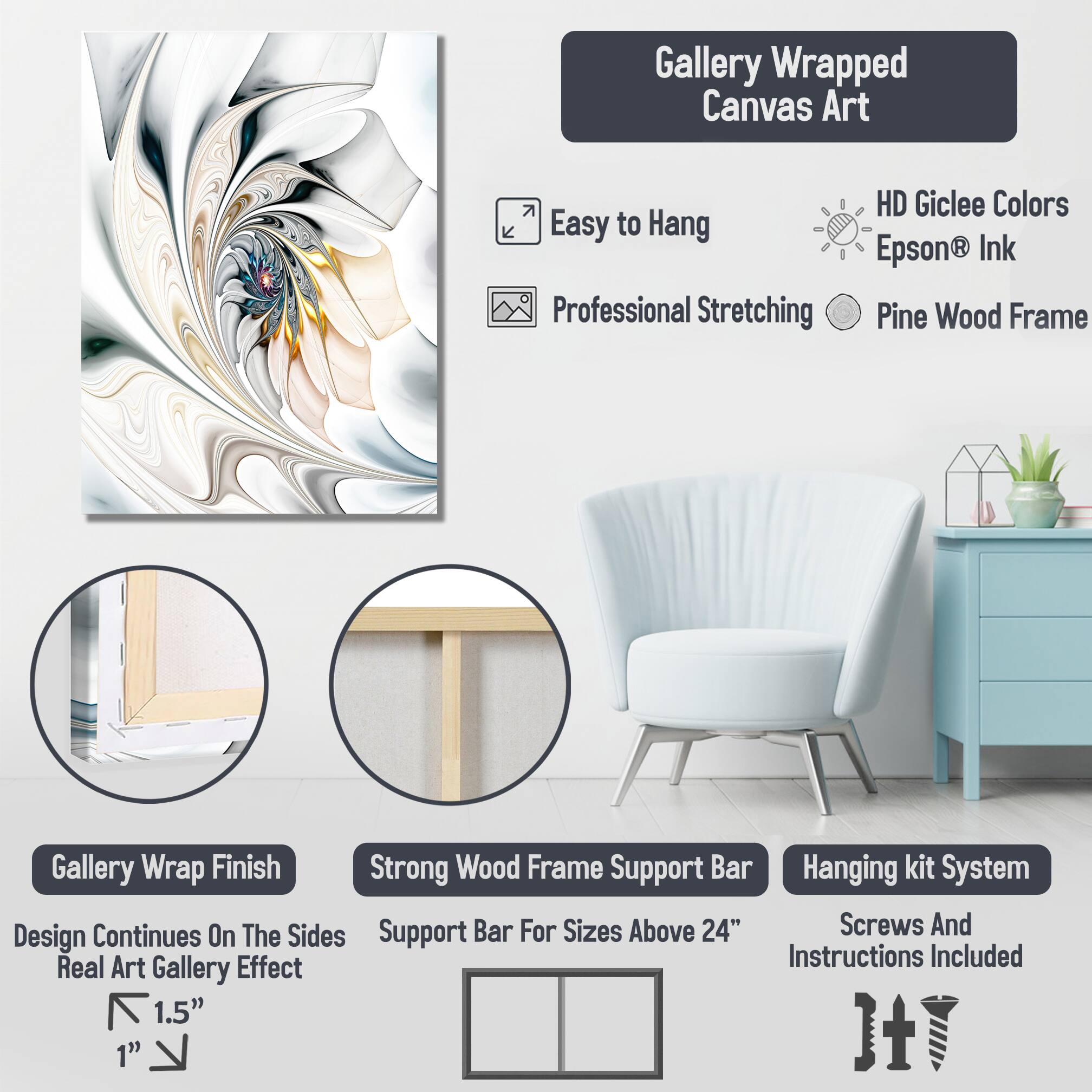 Designart 'Blooming Beige Floral Design III' Floral & Botanical Canvas Wall Art