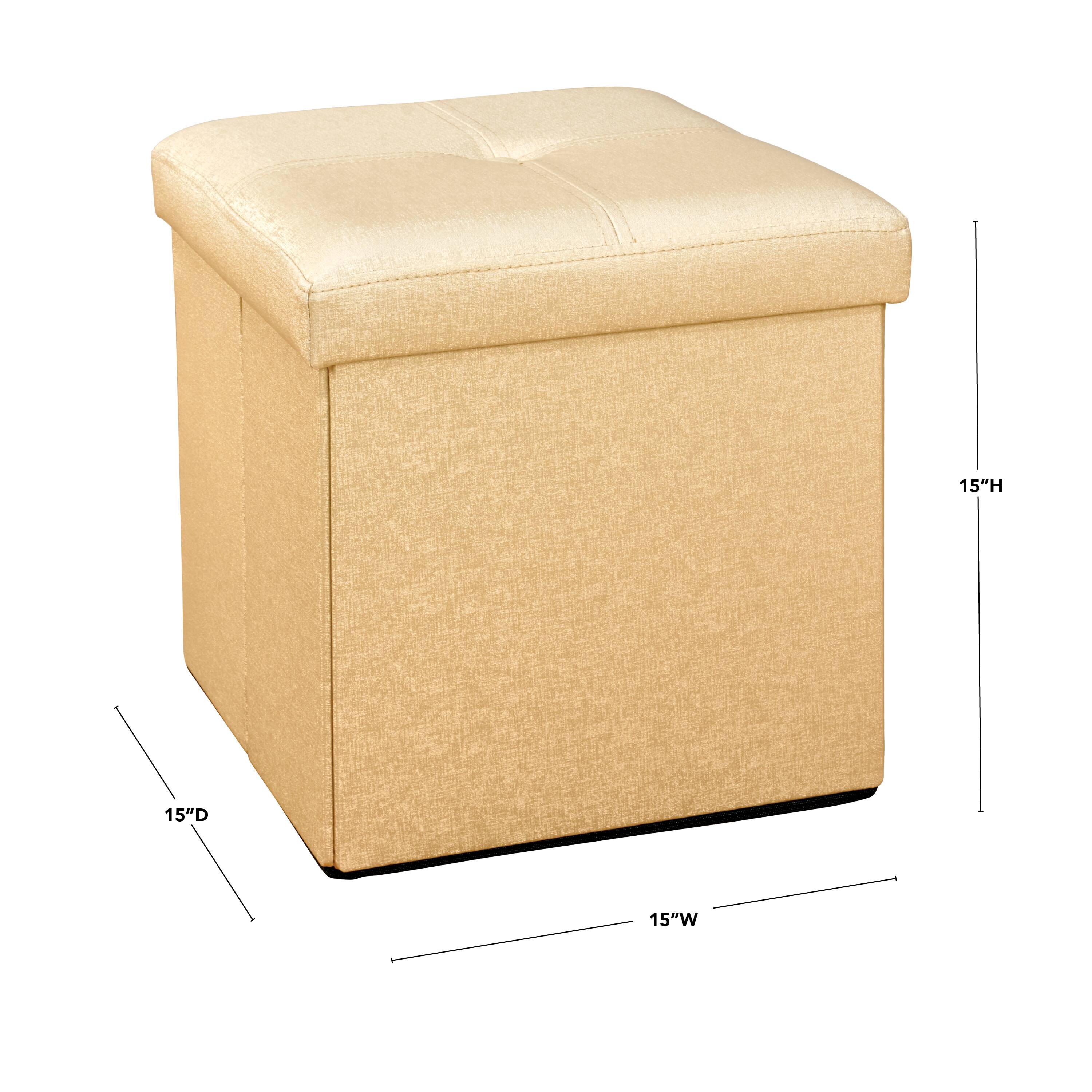 Simplify Metallic Faux Leather Folding Storage Ottoman Cube