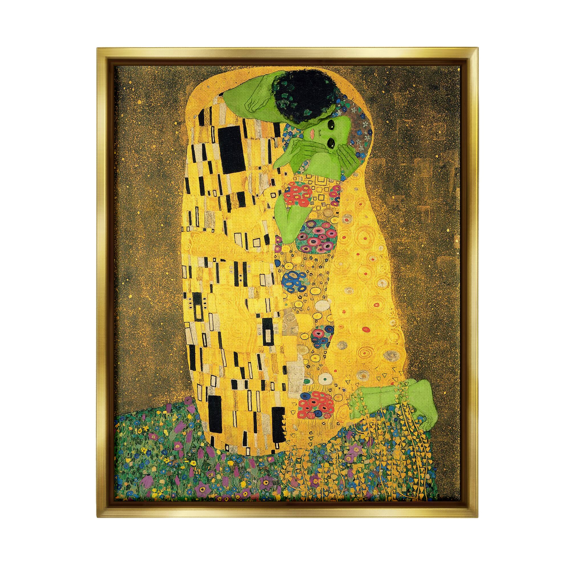 Stupell Industries Funny Classic Klimt Aliens Framed Floater Canvas Wall Art