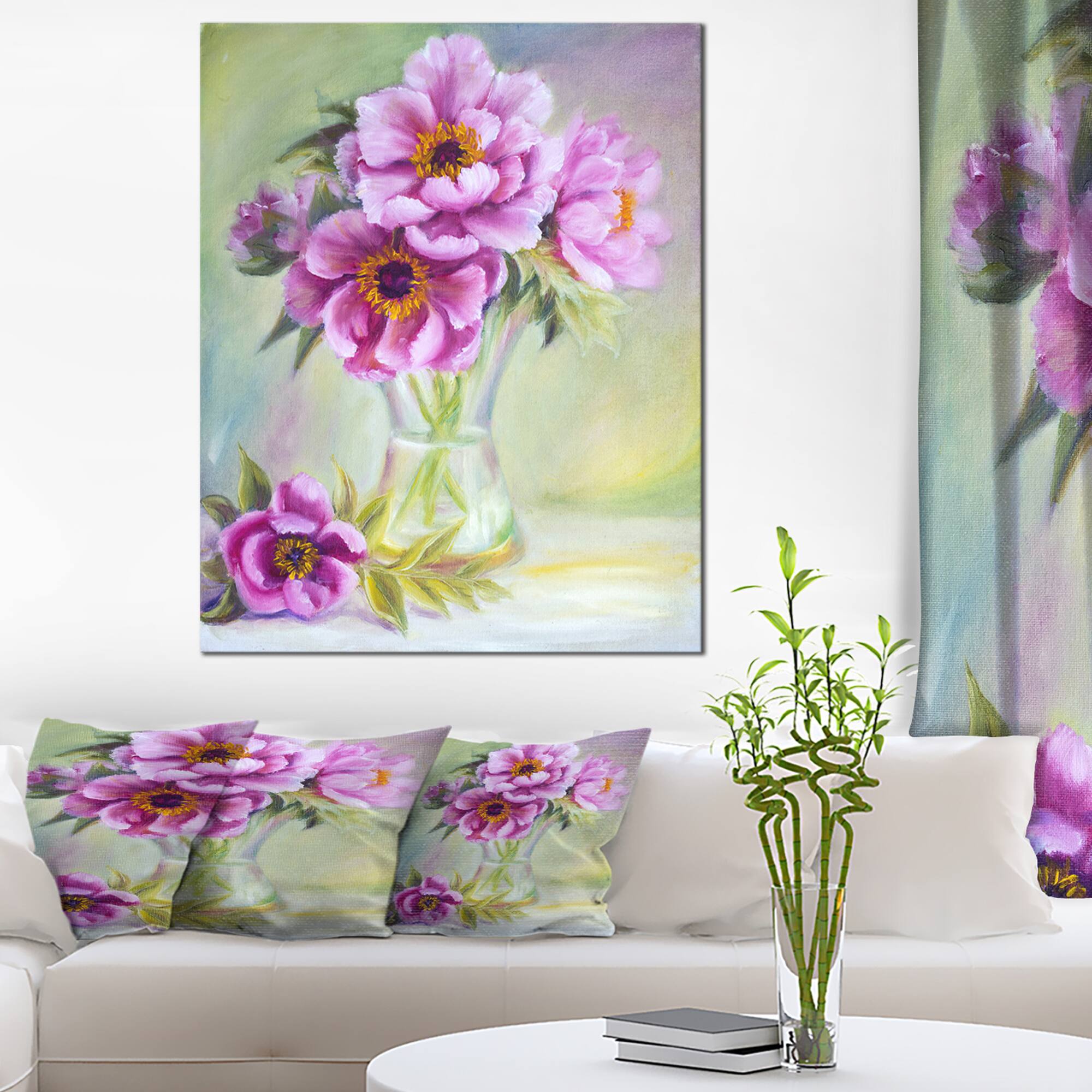 Designart - Purple Peonies in Vase - Floral Art Canvas Print