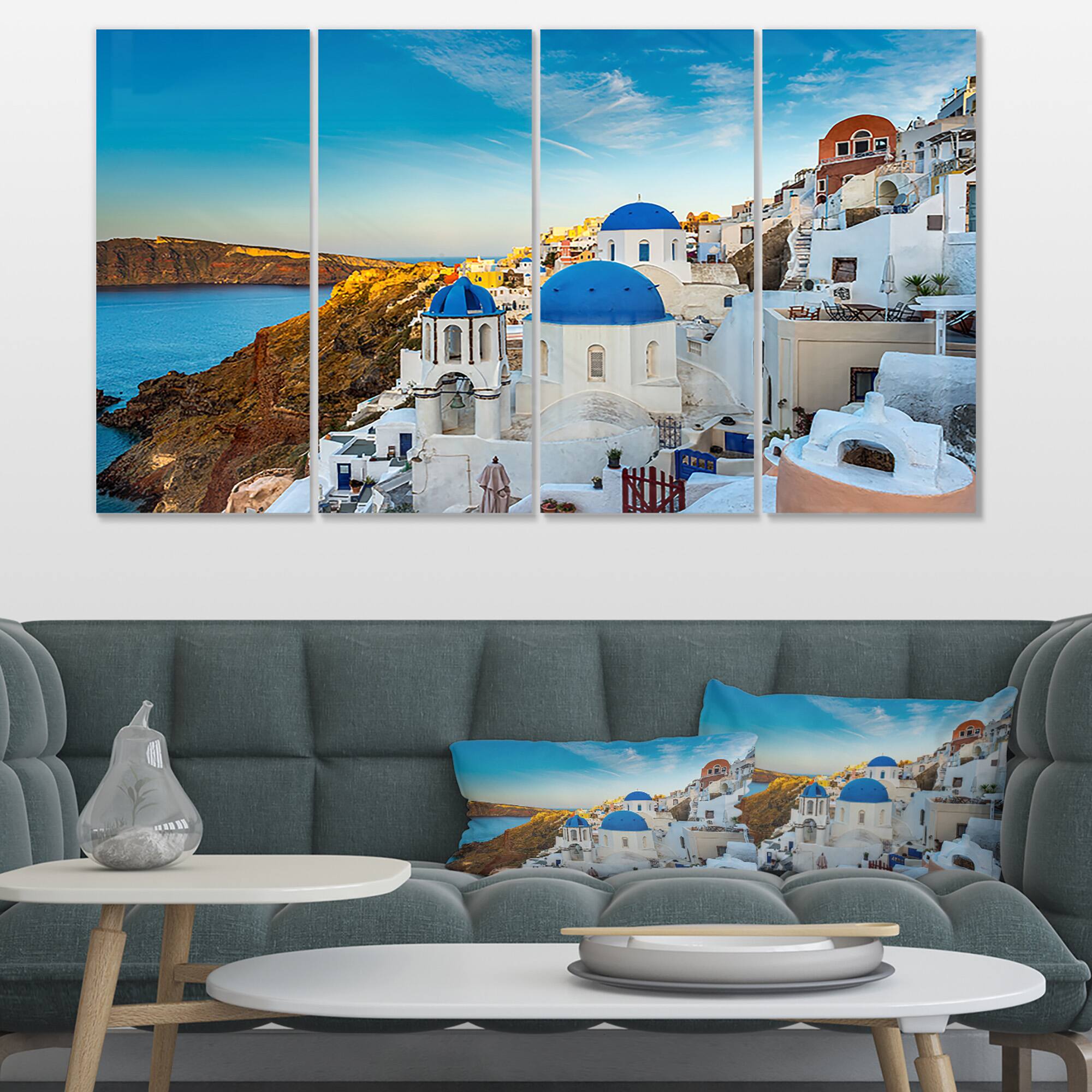 Designart - Beautiful Santorin Houses Greece - Large Cityscape Art Print on Canvas
