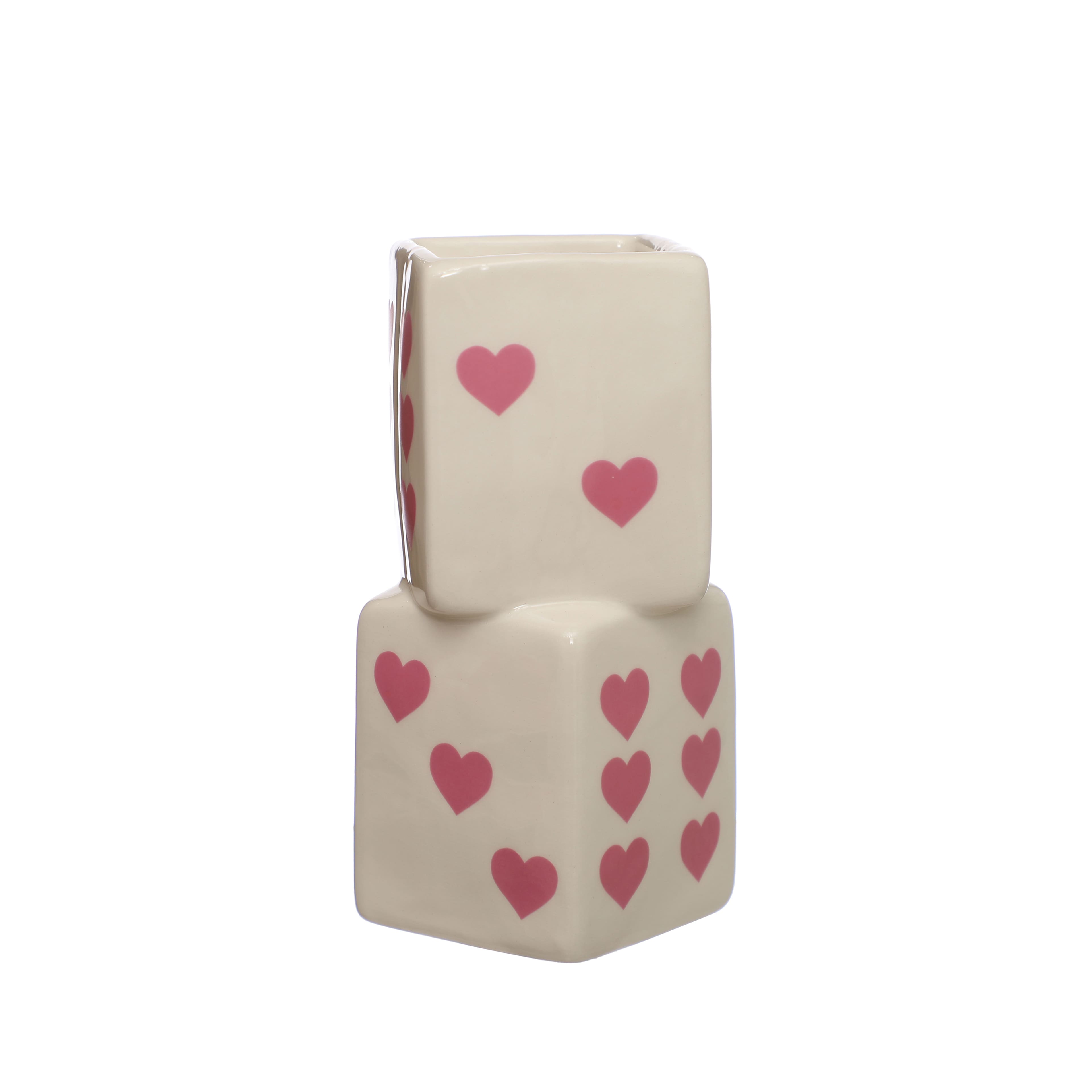 6.25&#x22; White &#x26; Pink Heart Ceramic Dice Vase by Ashland&#xAE;