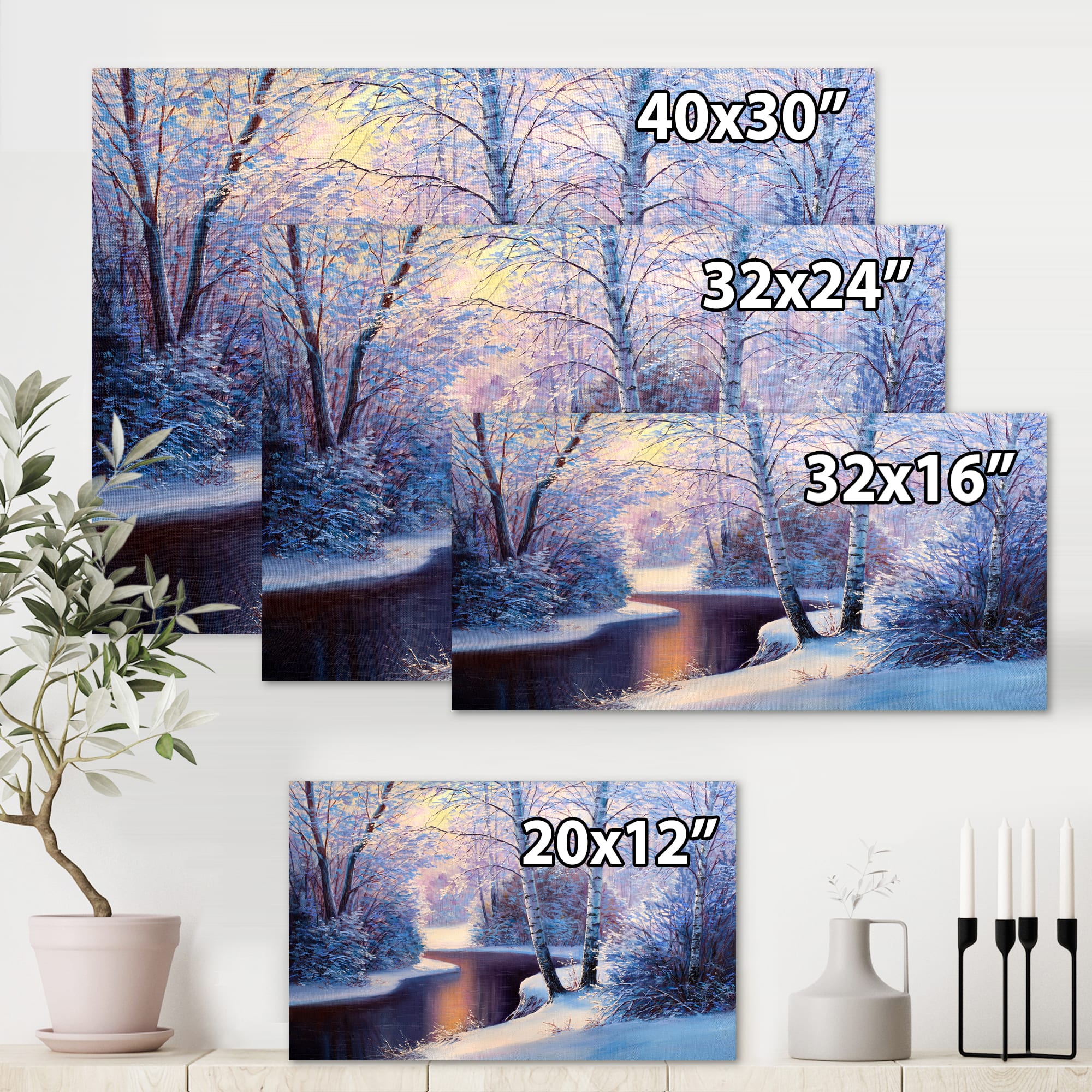 Designart Christmas Forest with River &#x26; Trees I Canvas Wall Art