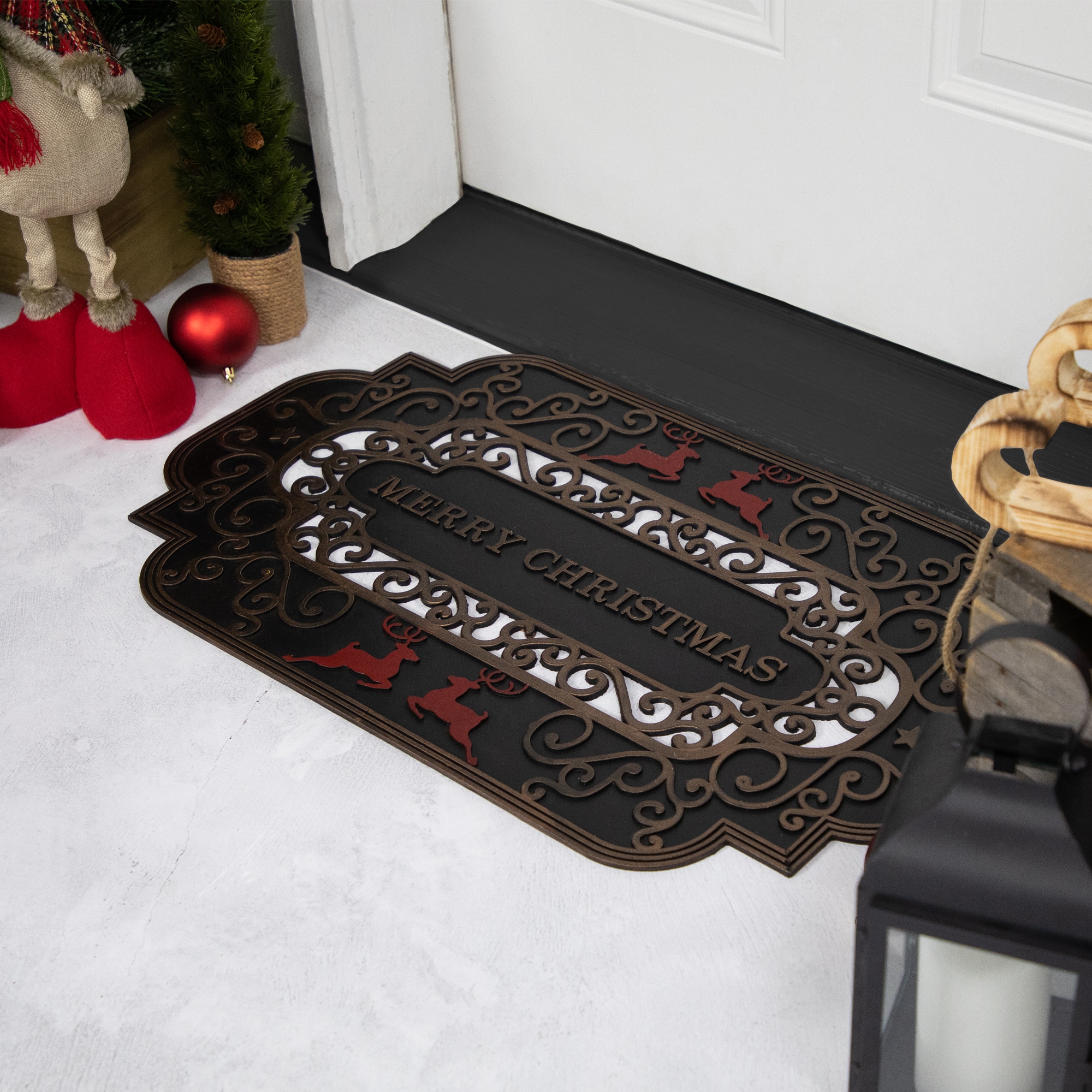 Red Reindeer Merry Christmas Doormat