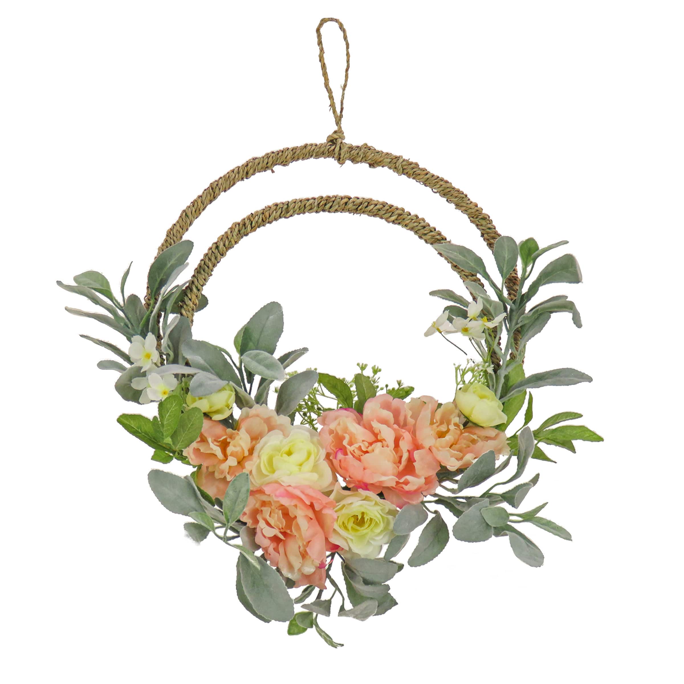 18" Spring Peony & Lamb’s Ear Double Hoop Wreath
