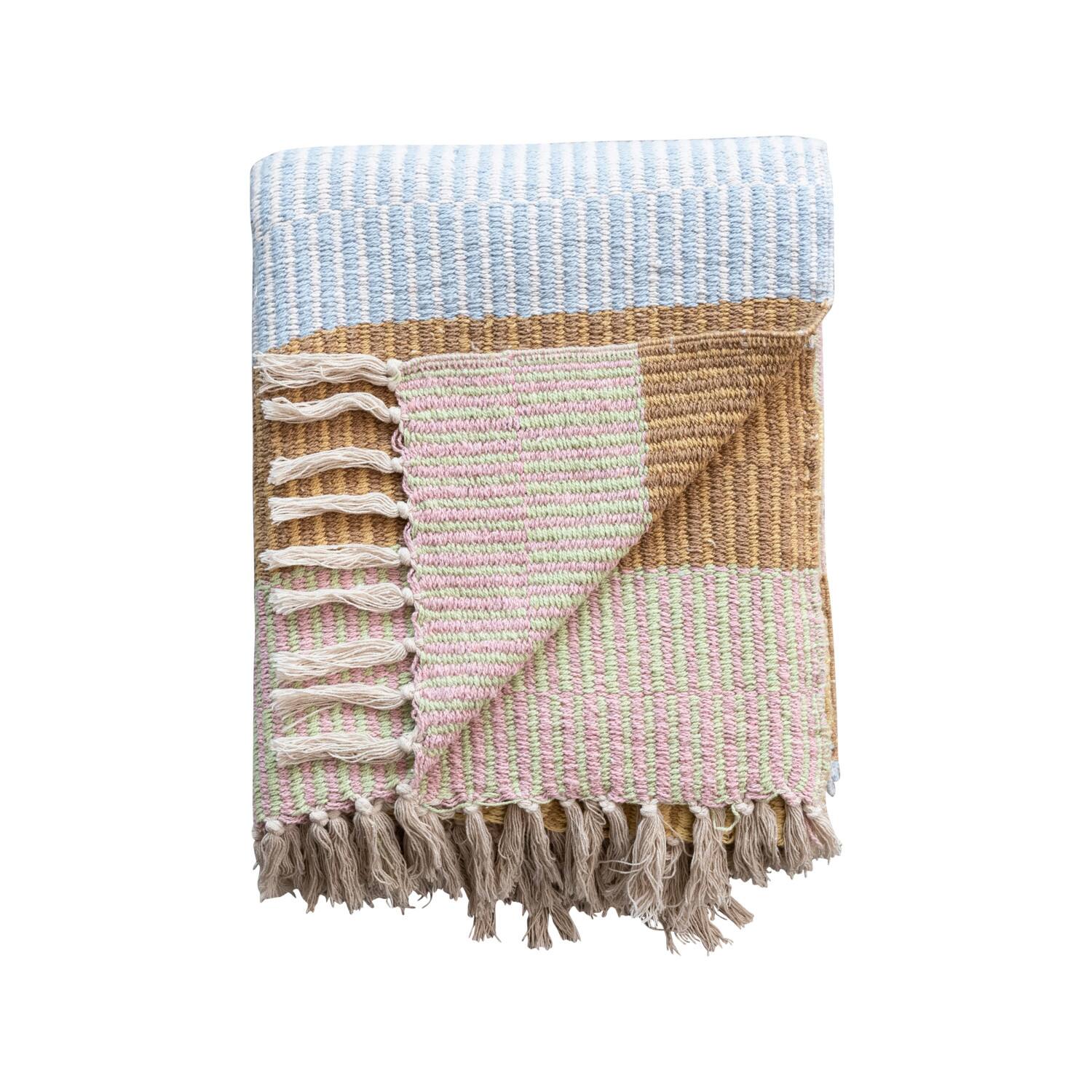 Hello Honey® 60" Striped Woven Reclaimed Cotton Blend Throw with Fringe