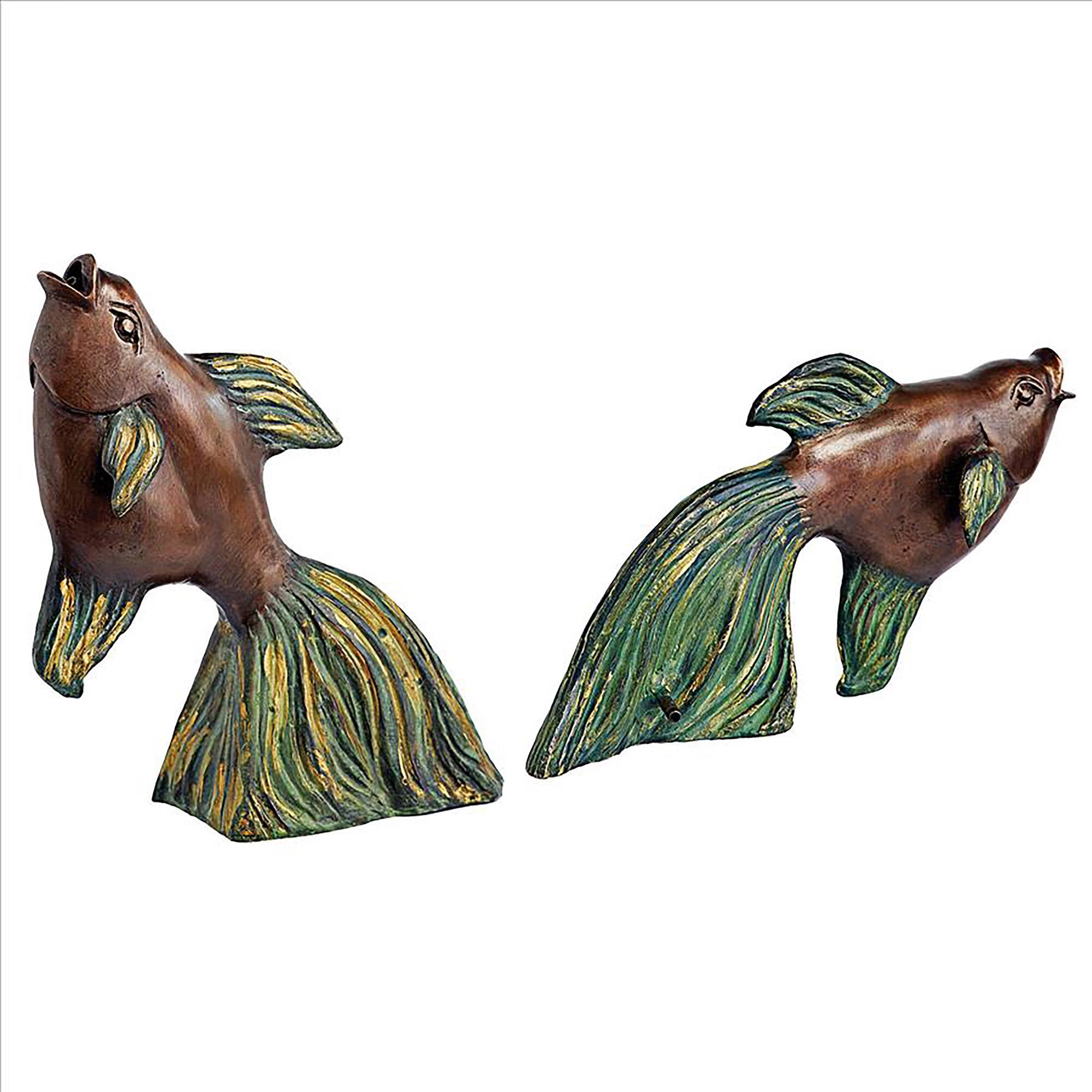 Design Toscano Asian Dancing Betta Fish Spitting Cast Bronze Pond Statue Set