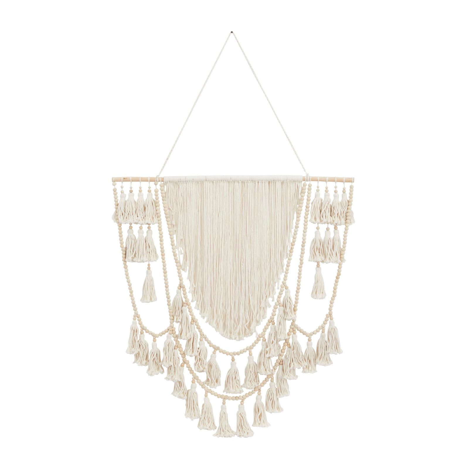 66" Traditional Macramé & Wood Wall Décor