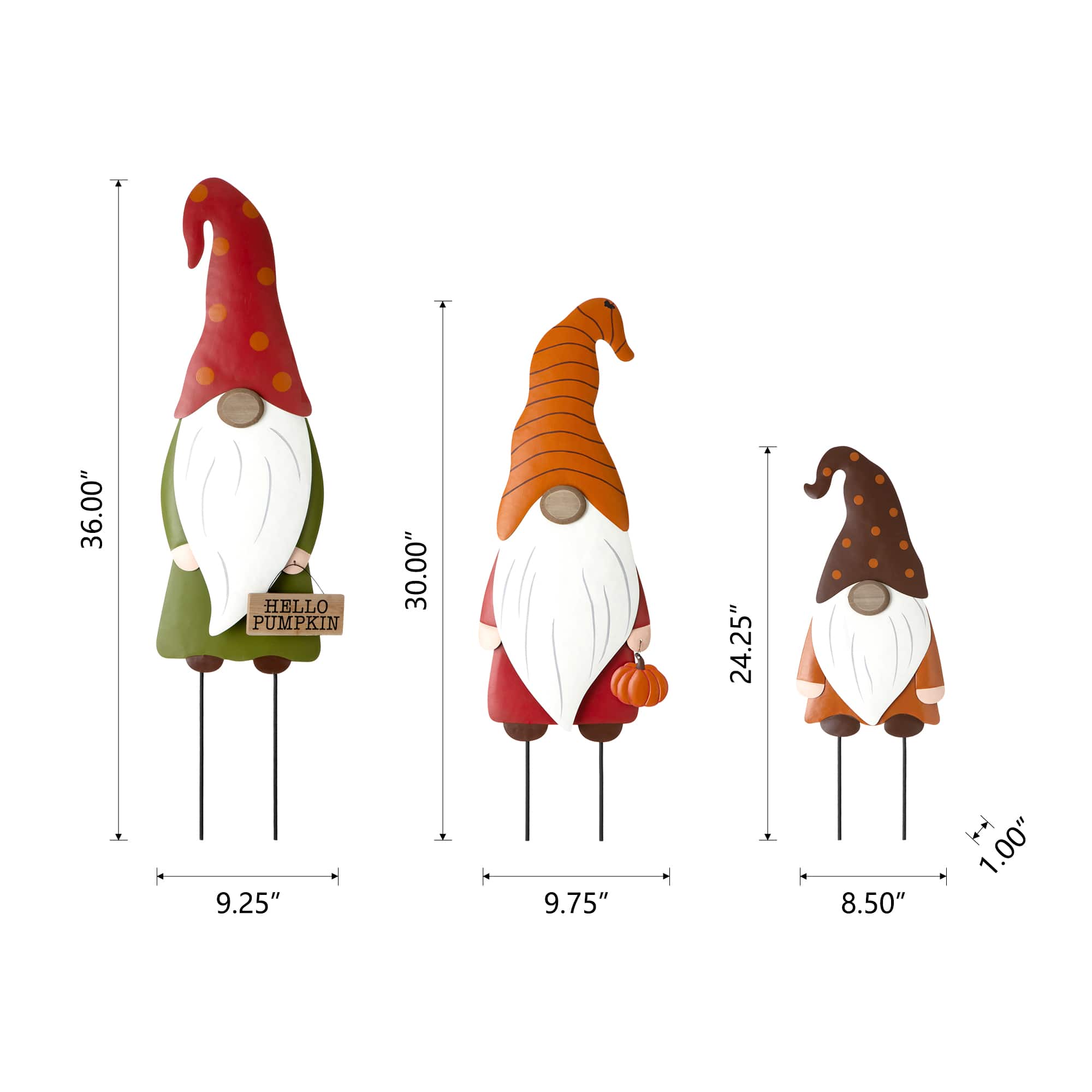 Glitzhome&#xAE; Gnome Family Metal Yard Stake or Standing D&#xE9;cor Set