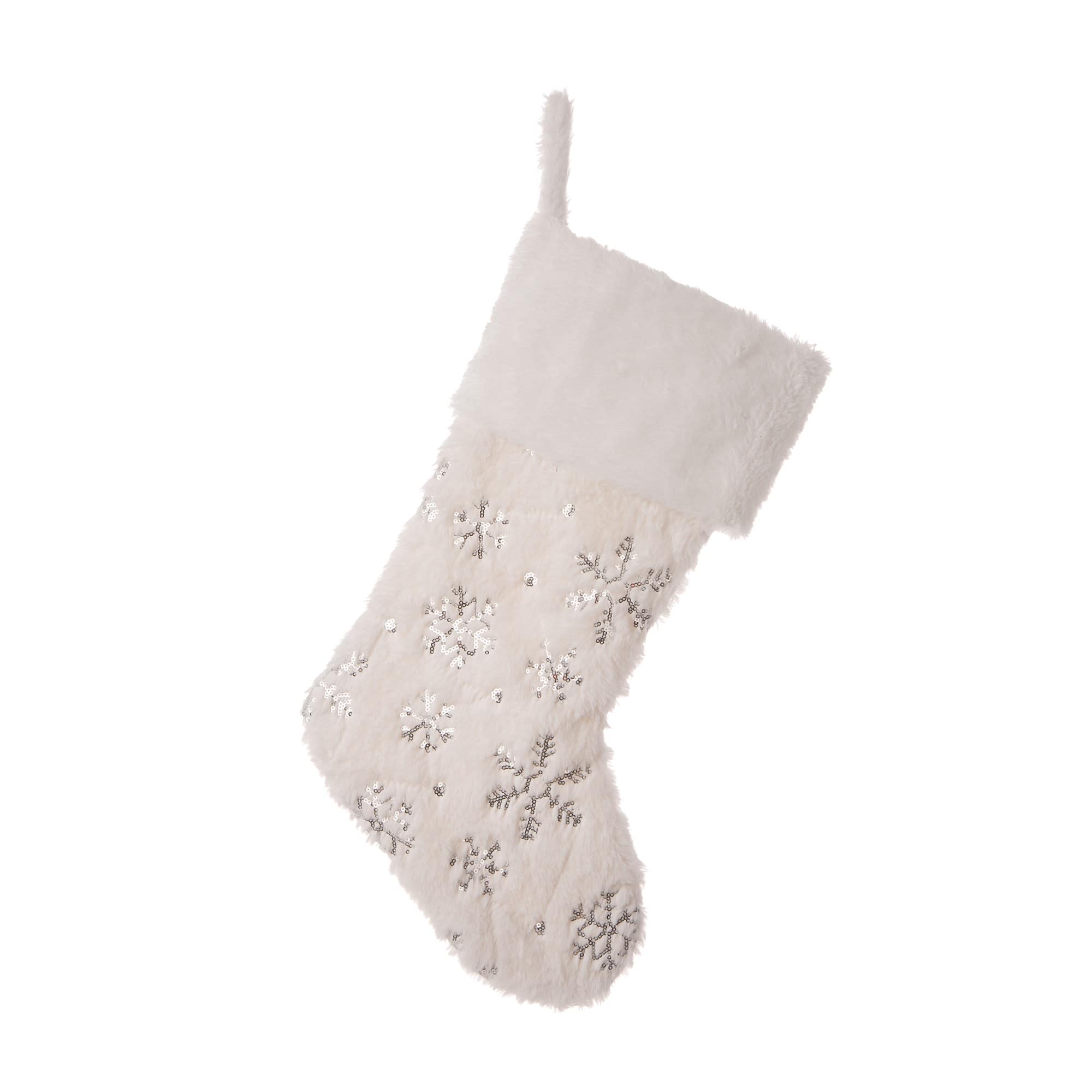 Glitzhome&#xAE; White Plush with Snowflake Christmas Stocking &#x26; Tree Skirt Set