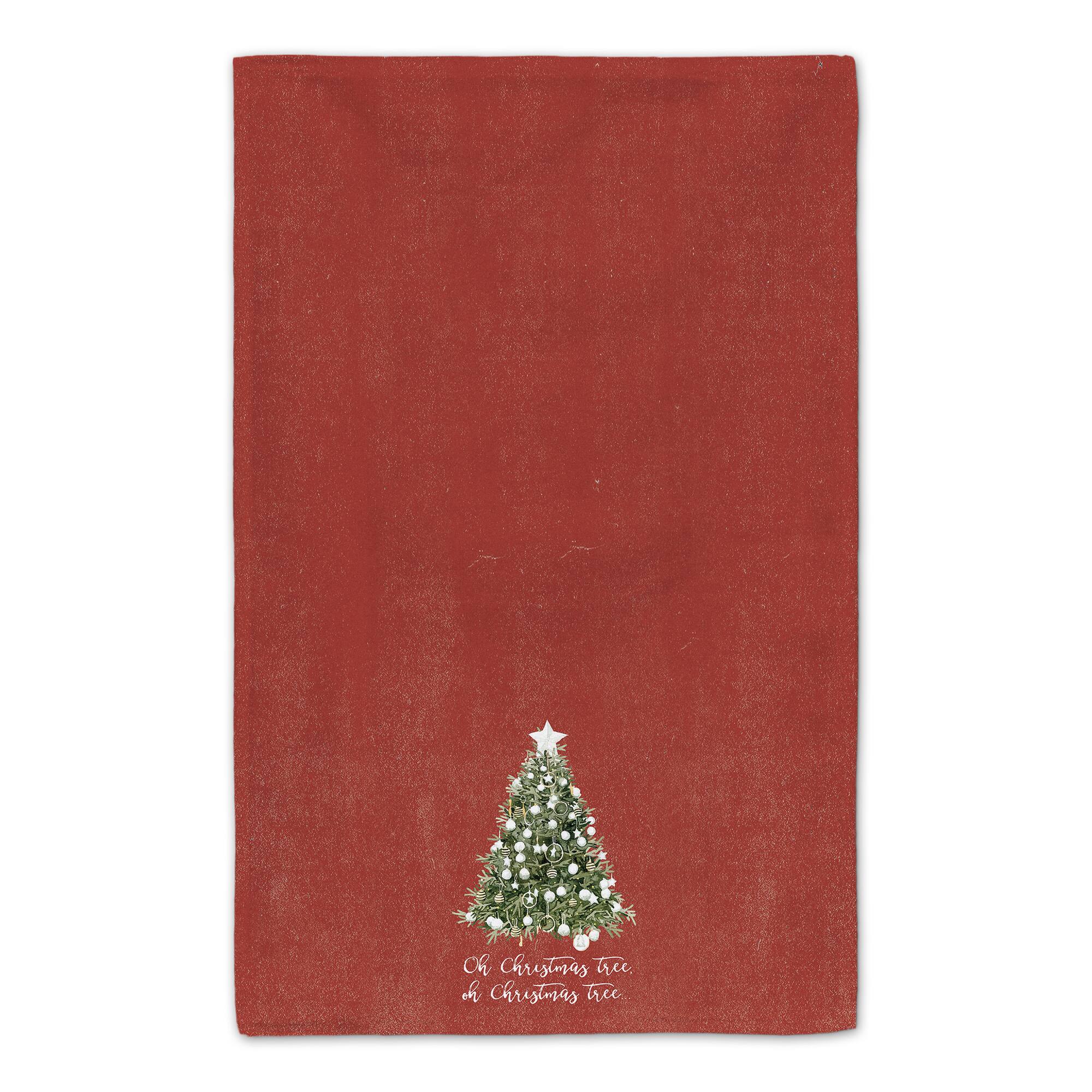 Oh Christmas Tree on Red Background Tea Towel Set