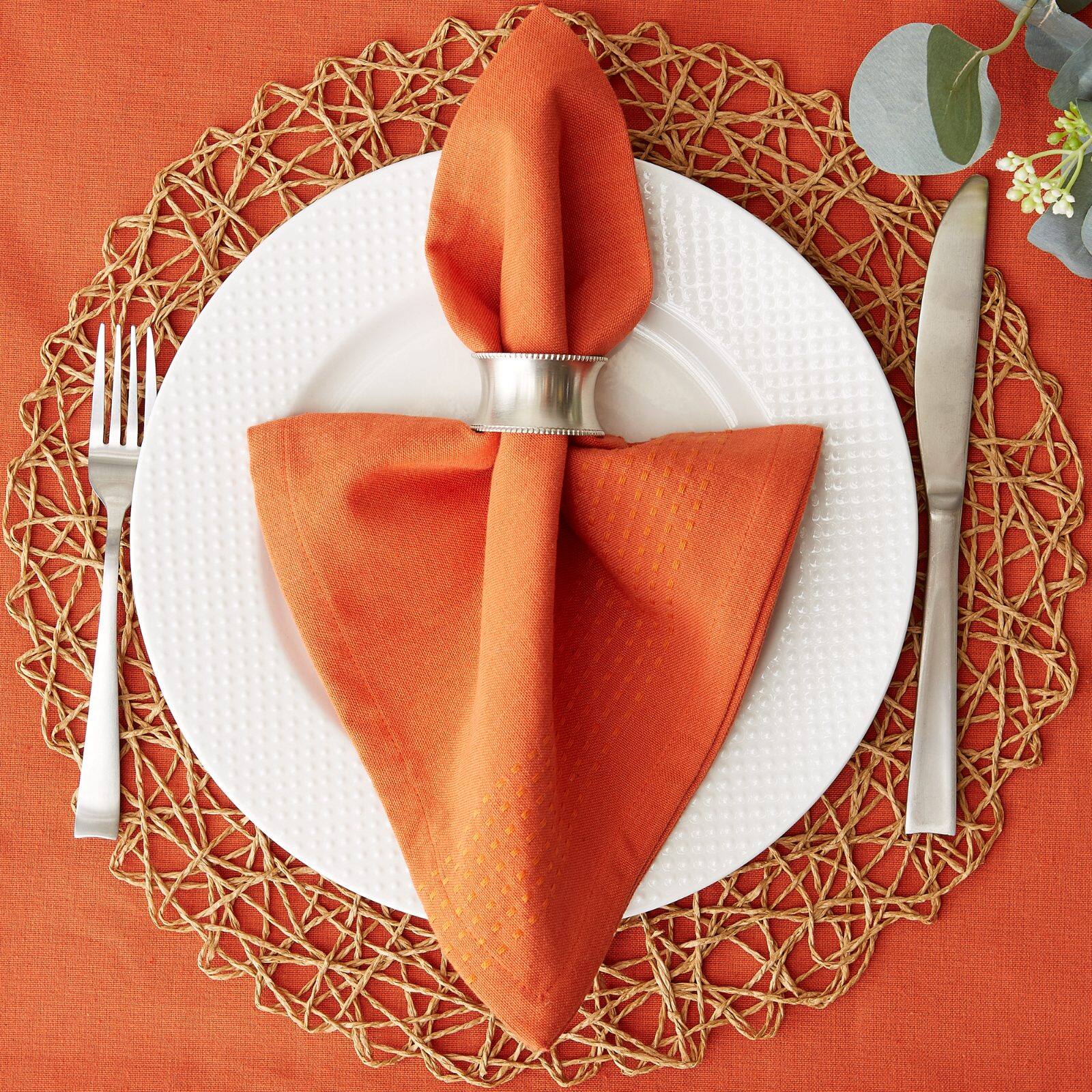 Orange Dinner Cloth Napkins Set of 12, Cotton 18x18 in Reusable and Washable