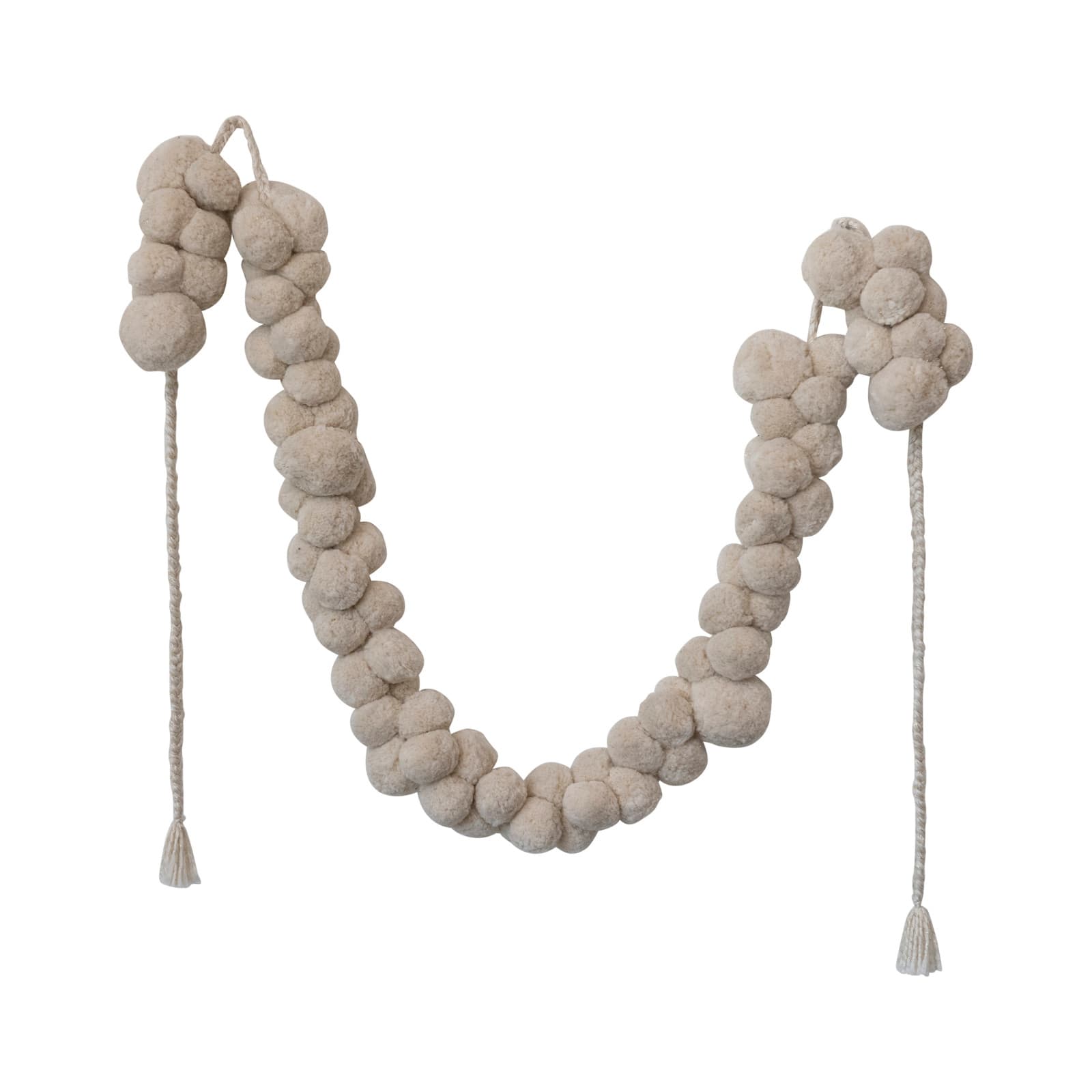 Hello Honey® 8ft. Cream Fabric Pom Pom Swag with Metallic Gold Thread