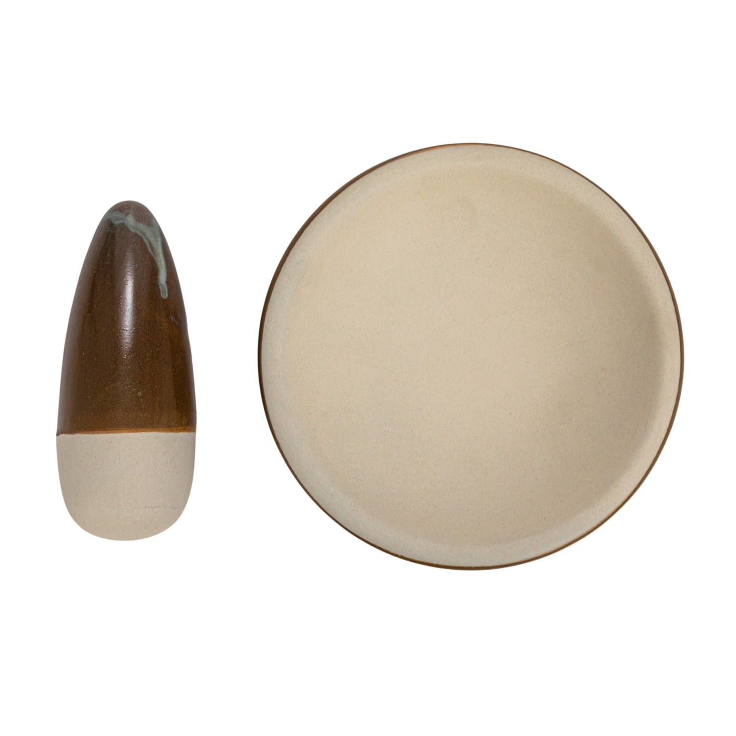 Hello Honey&#xAE; Brown &#x26; Cream Reactive Glaze Stoneware Mortar &#x26; Pestle