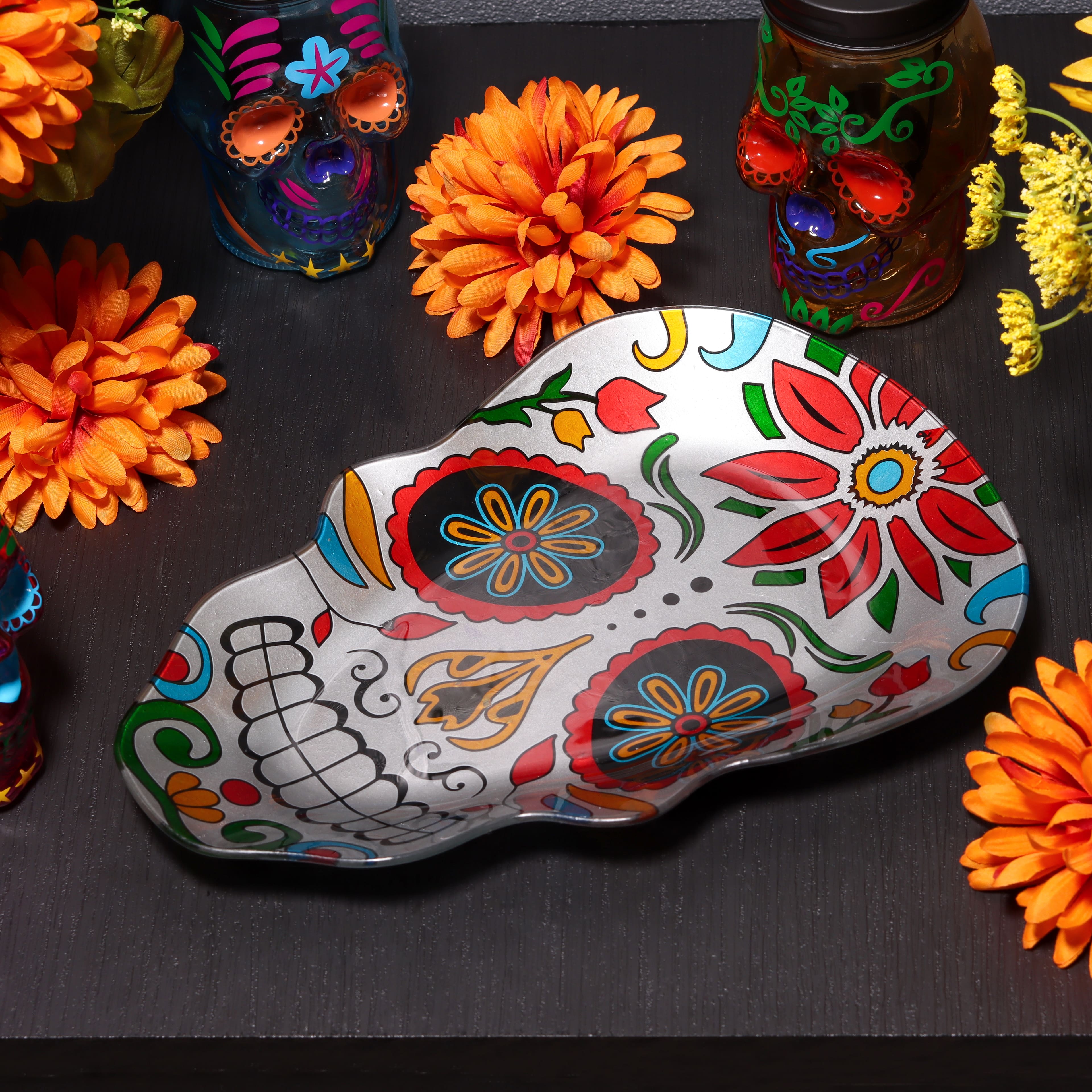 12&#x22; Sugar Skull Decorative Glass Plate by Ashland&#xAE;