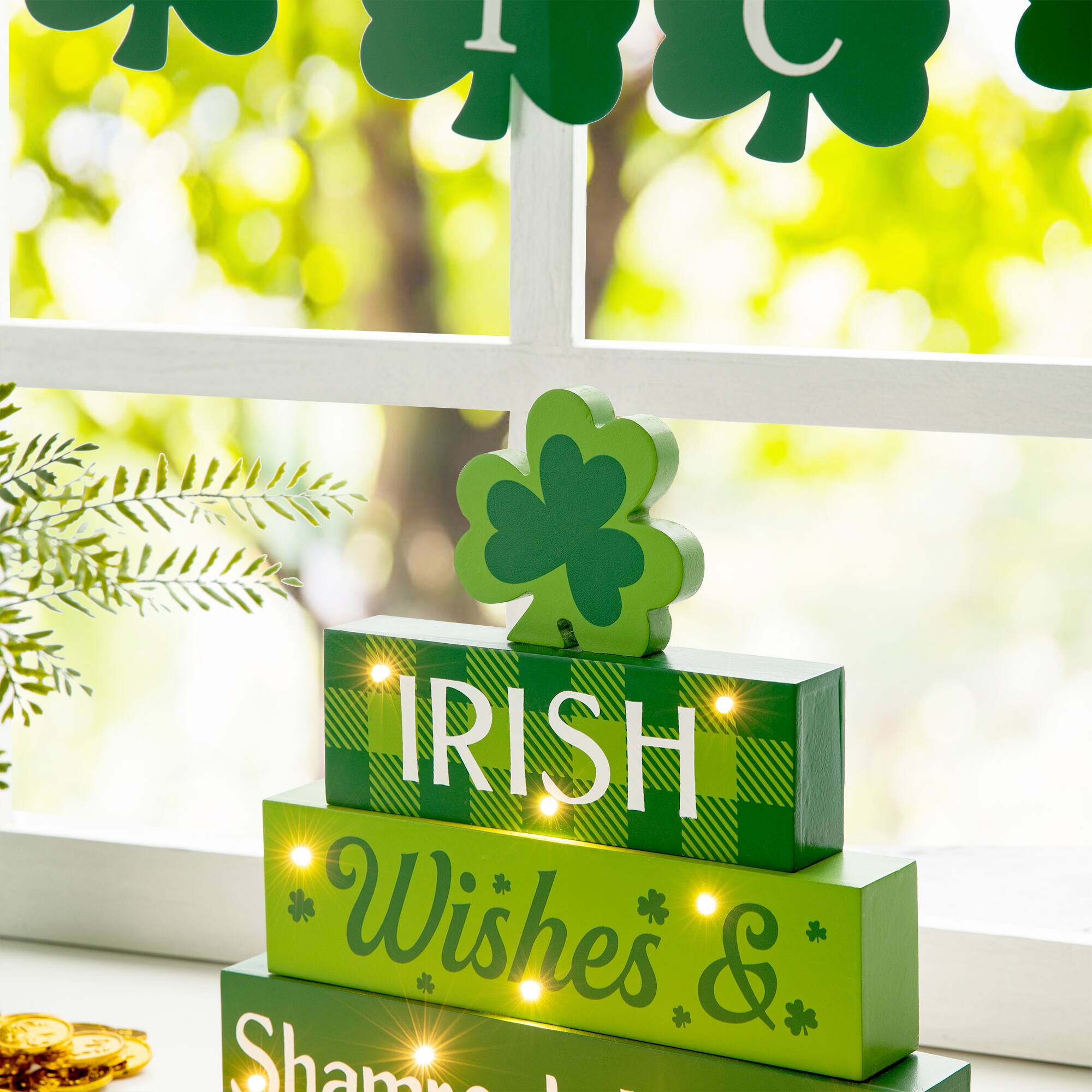 Glitzhome® 11.5'' Lighted St. Patrick's Wooden Block Table Sign
