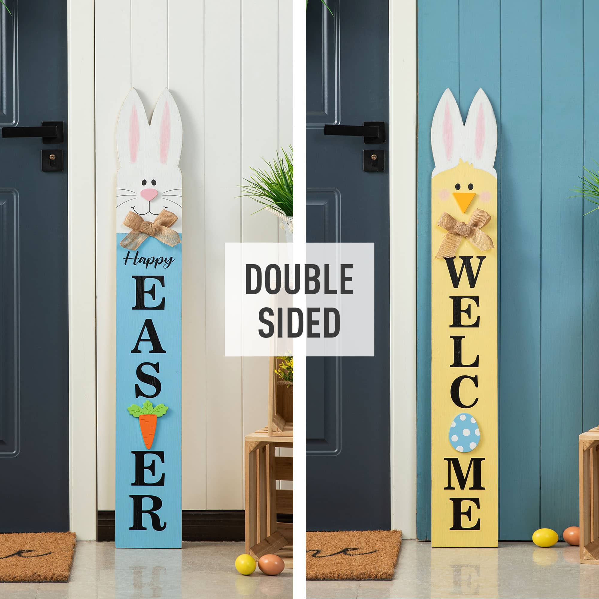Glitzhome&#xAE; 42&#x22; Wooden Double-Sided Easter Welcome Porch Sign with Bunny Ears
