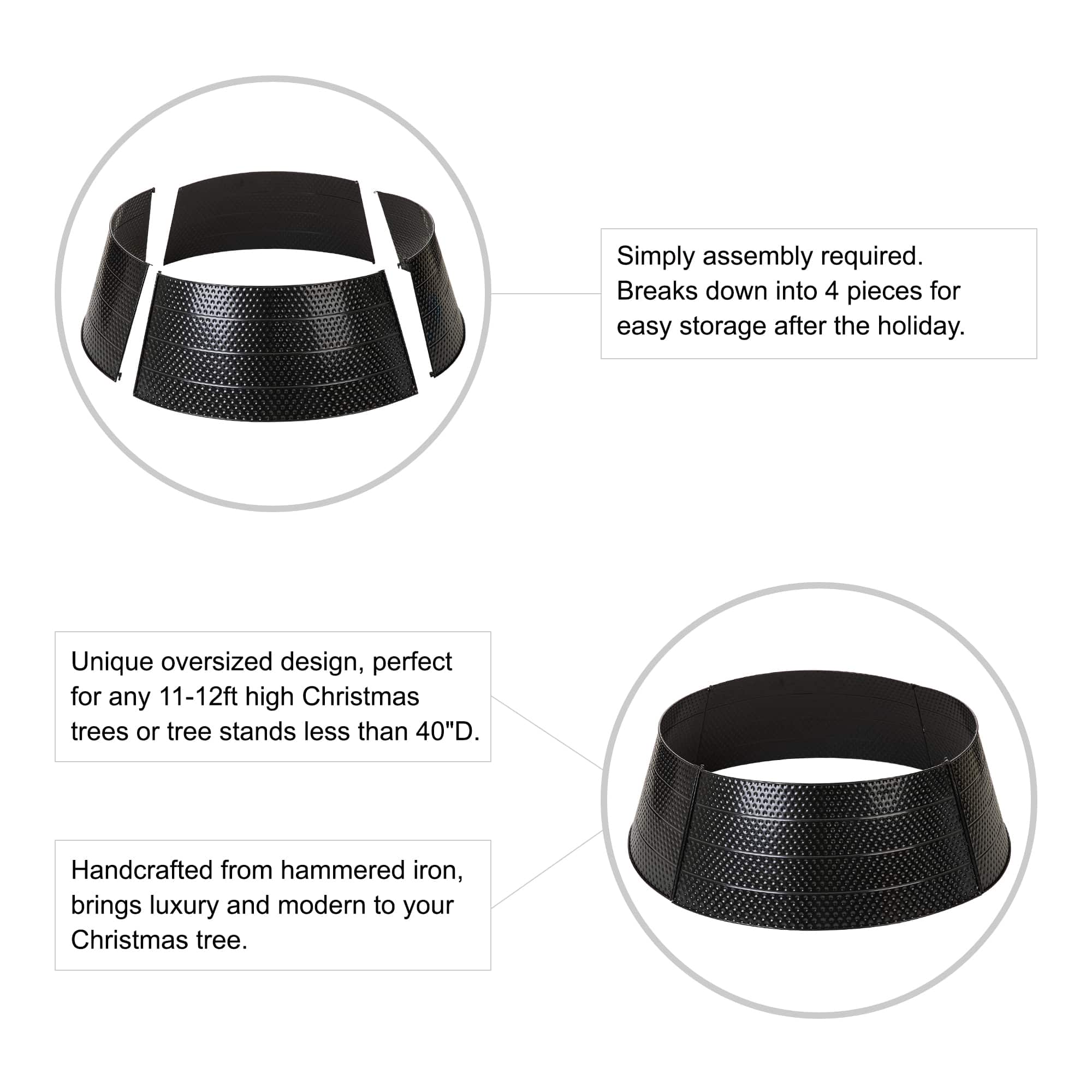 Glitzhome&#xAE; 40.5&#x22; Christmas Black Hammered Metal Tree Collar