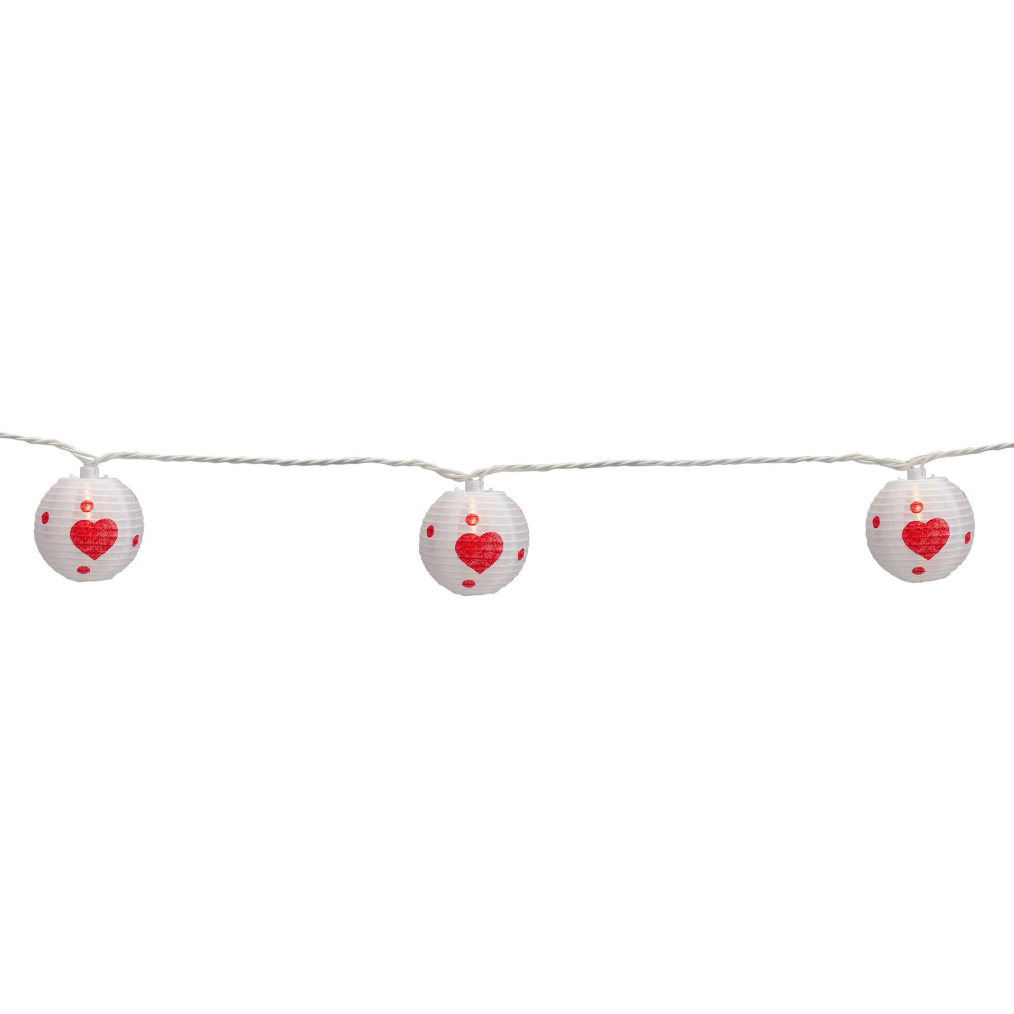 10-Count White and Red Heart Paper Lantern Valentine's Day Lights 8.5ft White Wire
